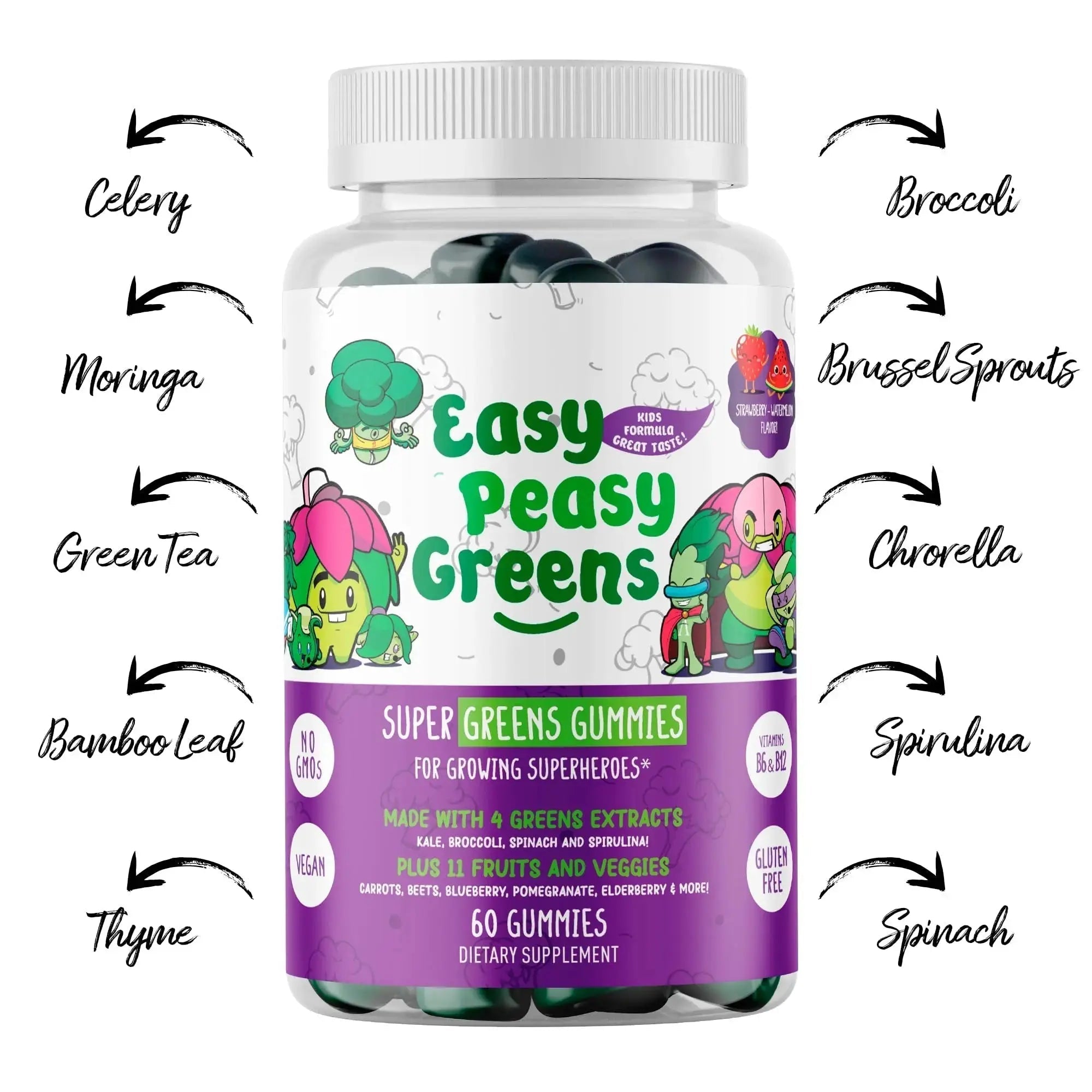 EasyPeasyGreens Daily Veggie Gummies for Kids - 60 Greens Gummies - Helps Picky Eaters Get Their Veggies in EASY PEASY GREENS Au supplements