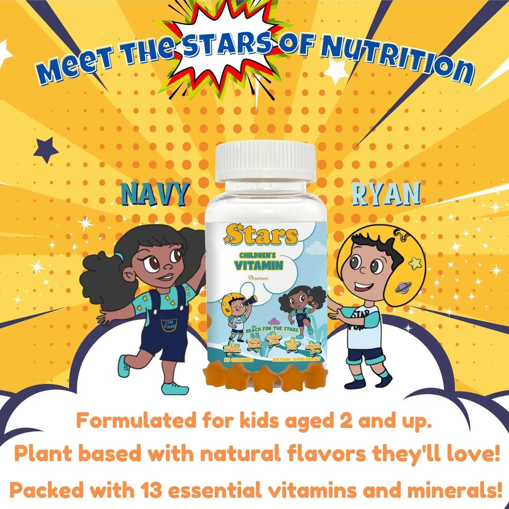 Stars Kids Multivitamin Gummies with Omega 3, Vitamins for Kids with A, B, C, D, Plant Based Multi Vitamins for Children, Manganese Vitastars Au supplements