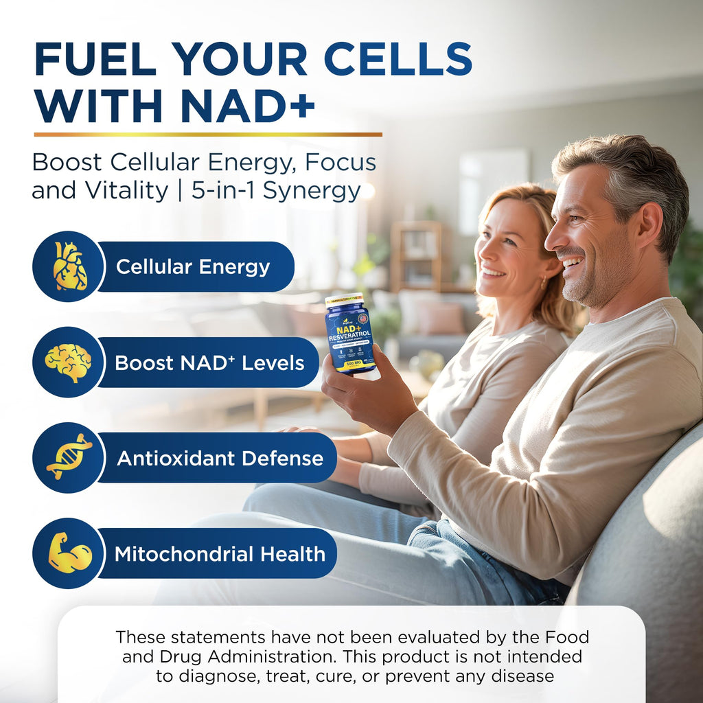 Anyglory NAD+ Supplement with 500mg NR, Resveratrol, CoQ10, PQQ- 5-in-1 NAD Formula |NMN Supplement Alternative|NAD Resveratrol Support Cellular Energy & Healthy Aging-Made in USA-60 Capsules Anyglory Au supplements