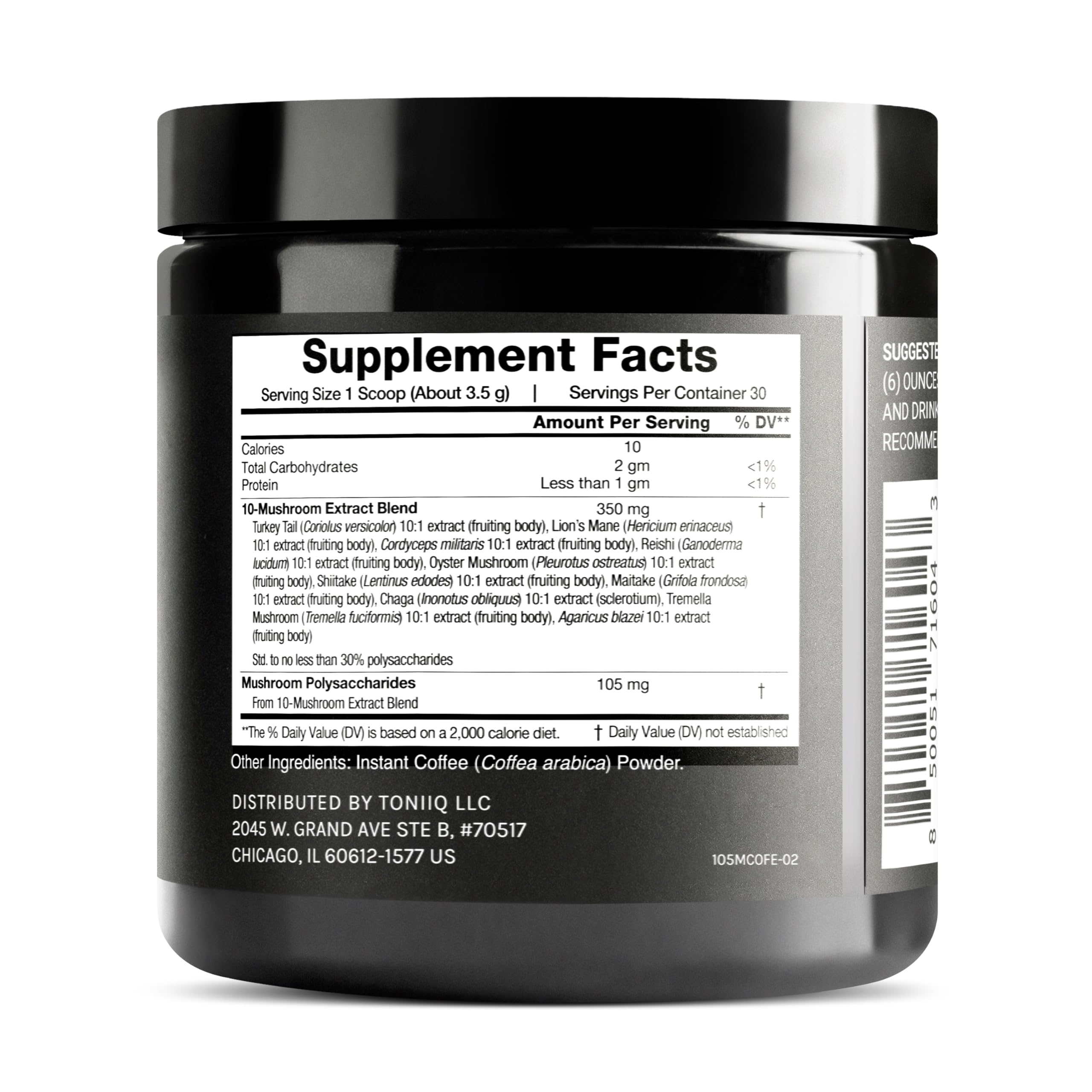 Mushroom Coffee - Ultra High Potency 10:1 Concentrated Extract - Colombian Sourced Beans with 10 Mushroom Blend, Lion's Mane & Cordyceps - Rich & Functional Coffee Alternative - Third-Party Lab Tested Toniiq Au supplements