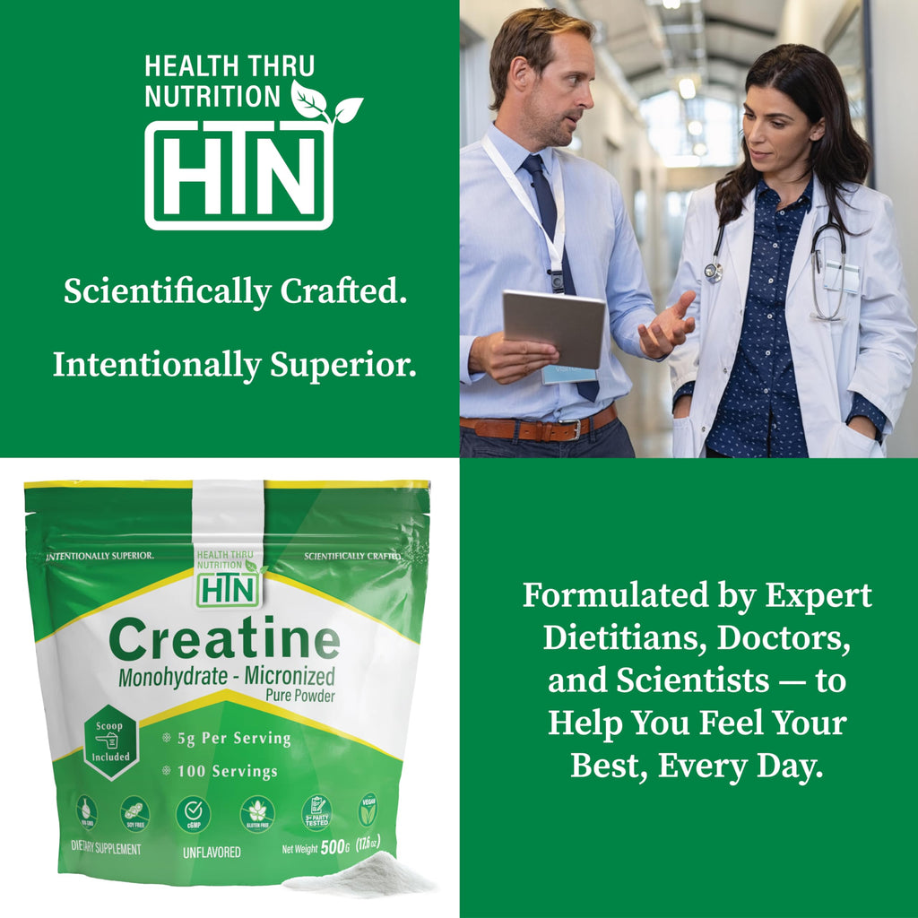 Health Thru Nutrition Creatine Monohydrate Micronized Powder – 500g Pure Unflavored – 5g Per Scoop – Workout Support, Muscle Fuel and Recovery Bulk Supplement | Non-GMO, Vegan Health Thru Nutrition Au supplements