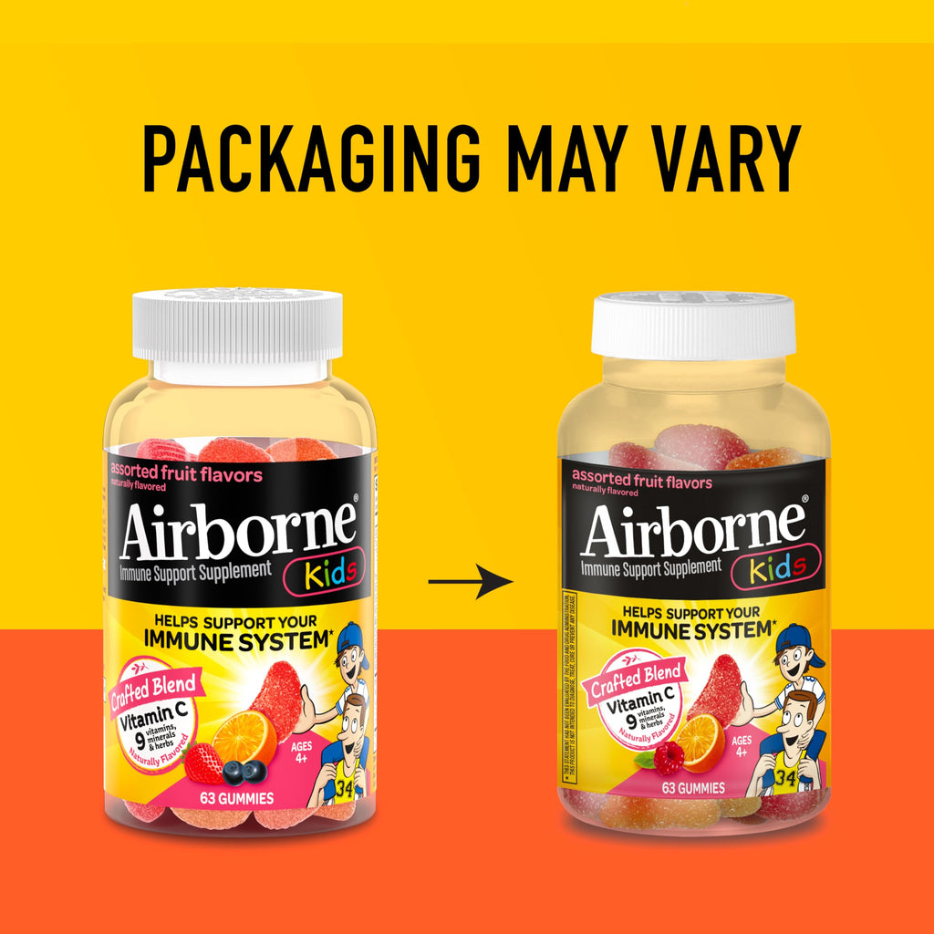 Airborne 500mg Vitamin C + Zinc Immune Support Supplement Gummies for Kids, Assorted Fruit Flavor, Gluten Free Crafted Blend