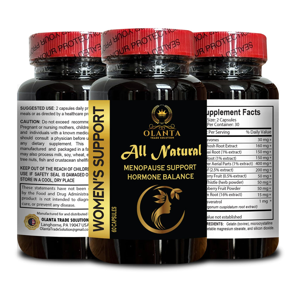 MENOPAUSE SUPPORT SUPPLEMENT - Perimenopause Supplements Women for Hot Flashes, Menopause Support, Supplement for Women Supports Hormone Balance with Black Cohosh - 1 Bottle 60 Capsules OLANTA TRADE SOLUTION Au supplements