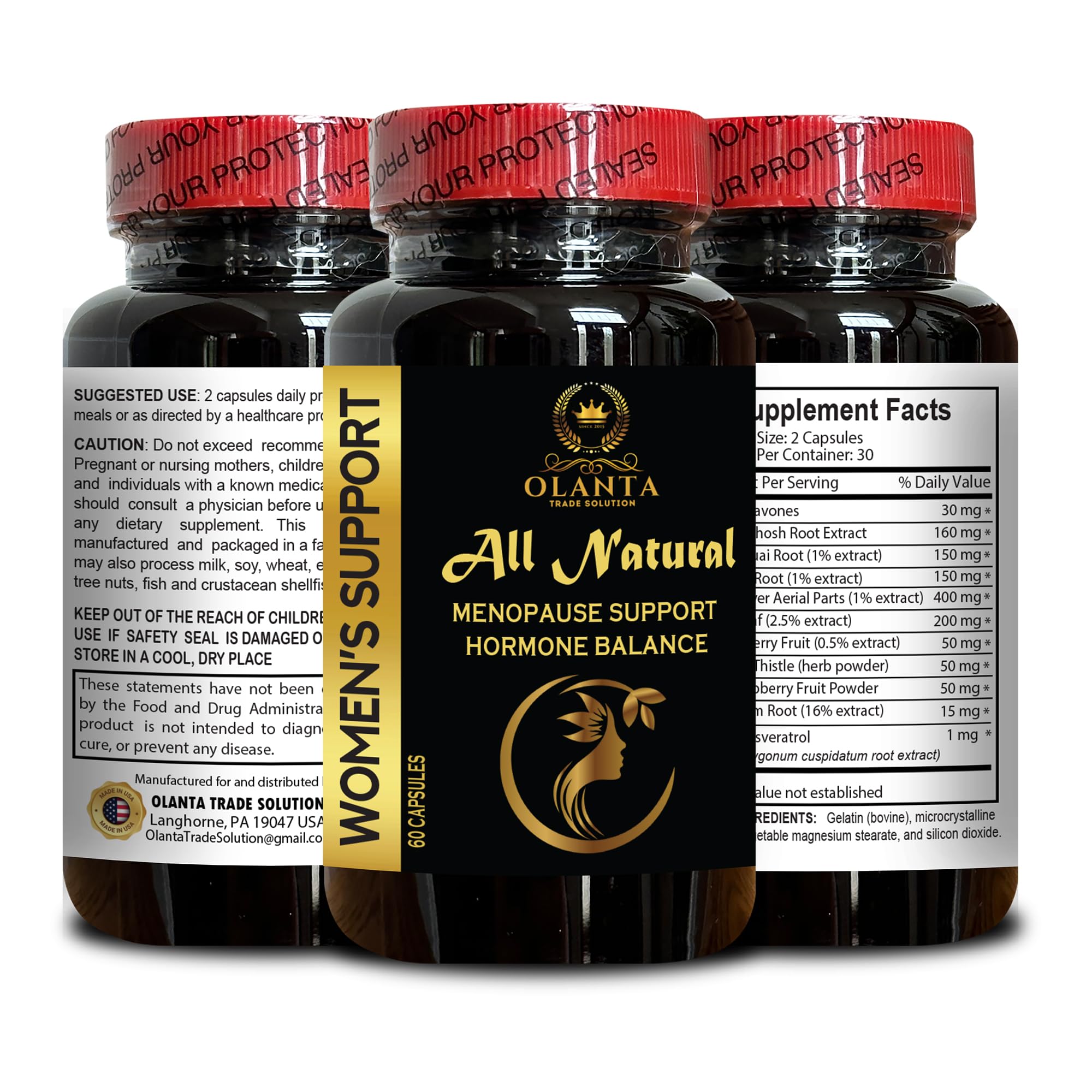 MENOPAUSE SUPPORT SUPPLEMENT - Perimenopause Supplements Women for Hot Flashes, Menopause Support, Supplement for Women Supports Hormone Balance with Black Cohosh - 1 Bottle 60 Capsules OLANTA TRADE SOLUTION Au supplements