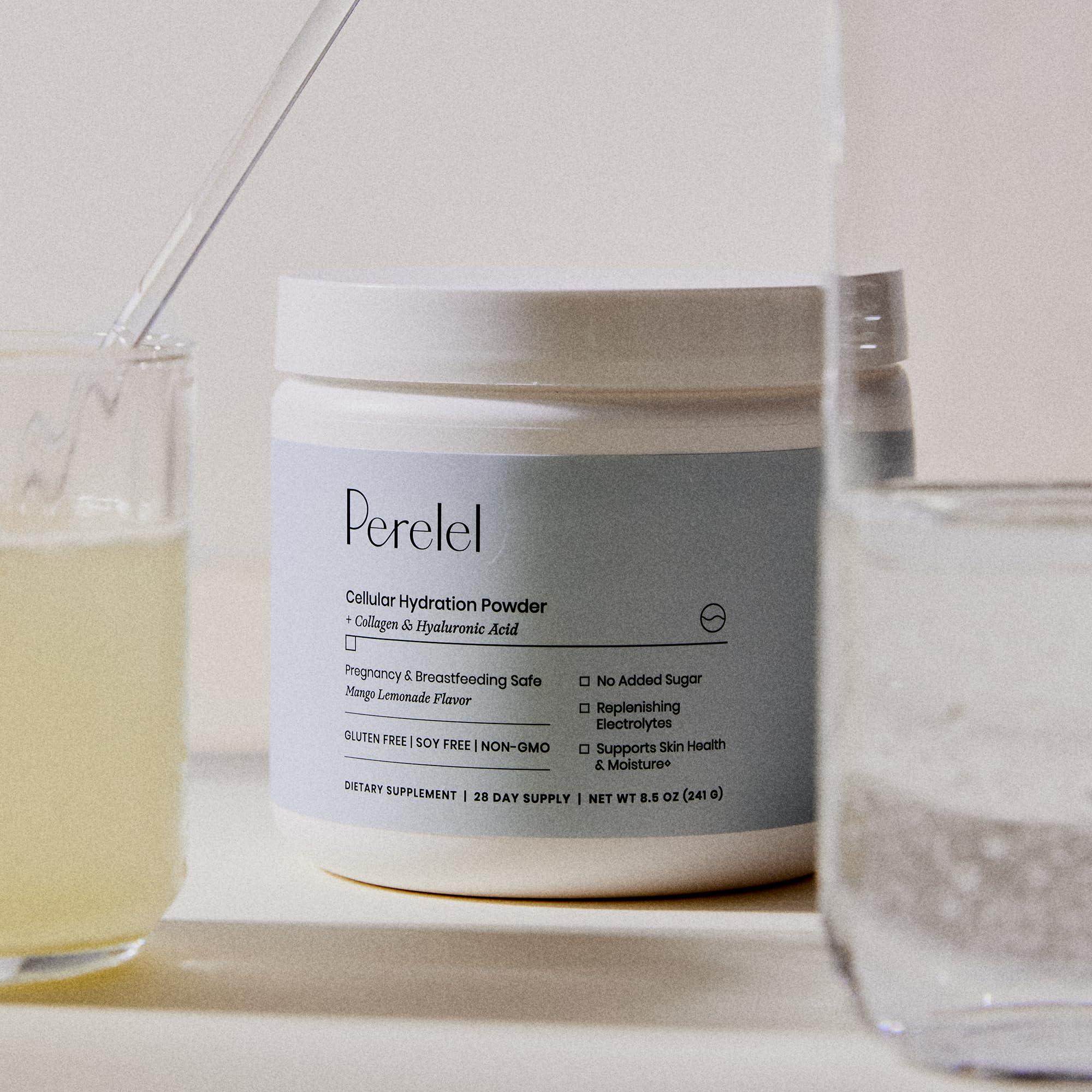 Perelel Hydration Powder, Electrolyte Supplement with Collagen & Hyaluronic Acid, Mango Lemonade Flavor, Soy & Gluten Free, Non GMO, No Added Sugar, 28 Servings