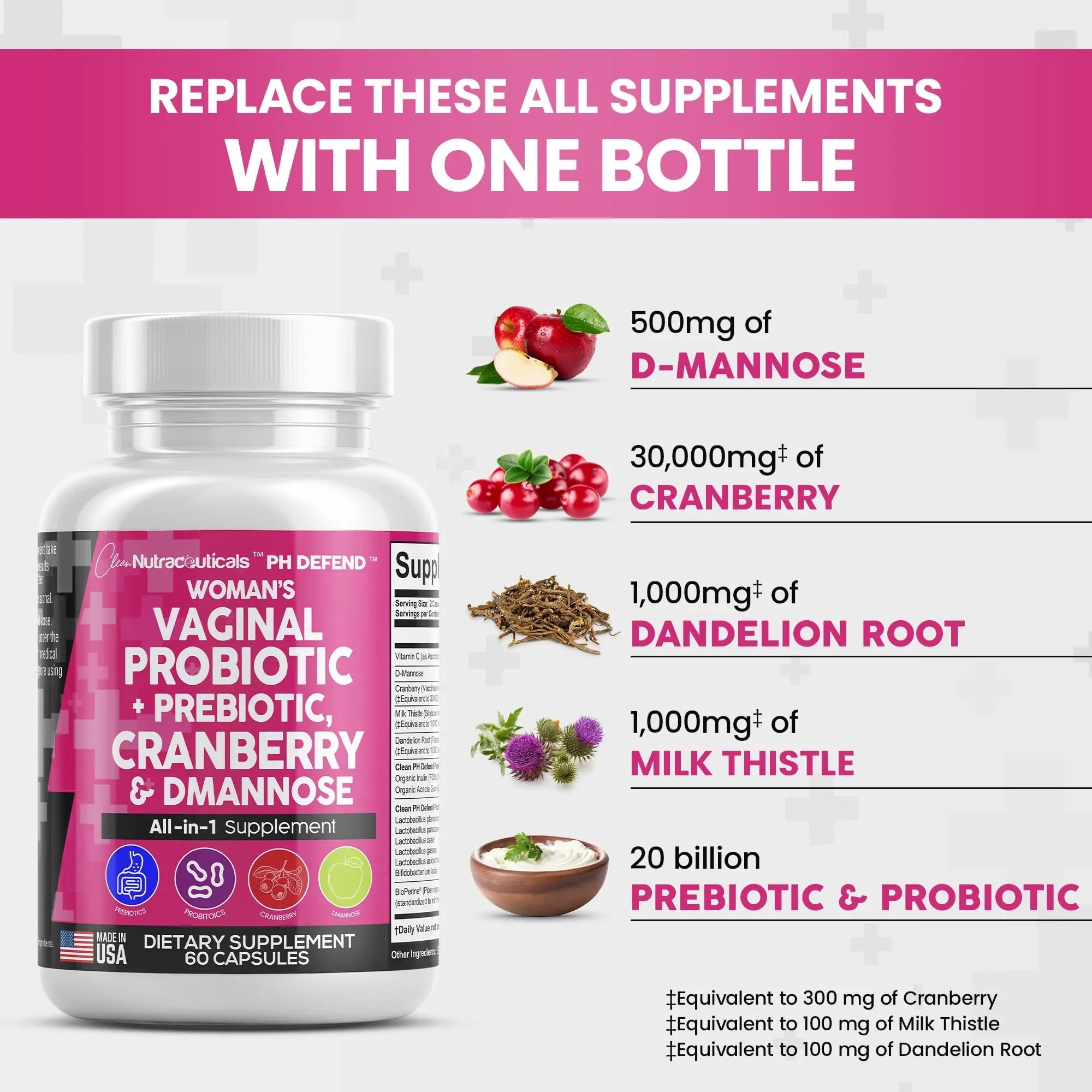 Vaginal Probiotics For Women + Prebiotics 20 Billion Cranberry Pills 30,000mg w/ D-Manno Clean Nutraceuticals Au supplements