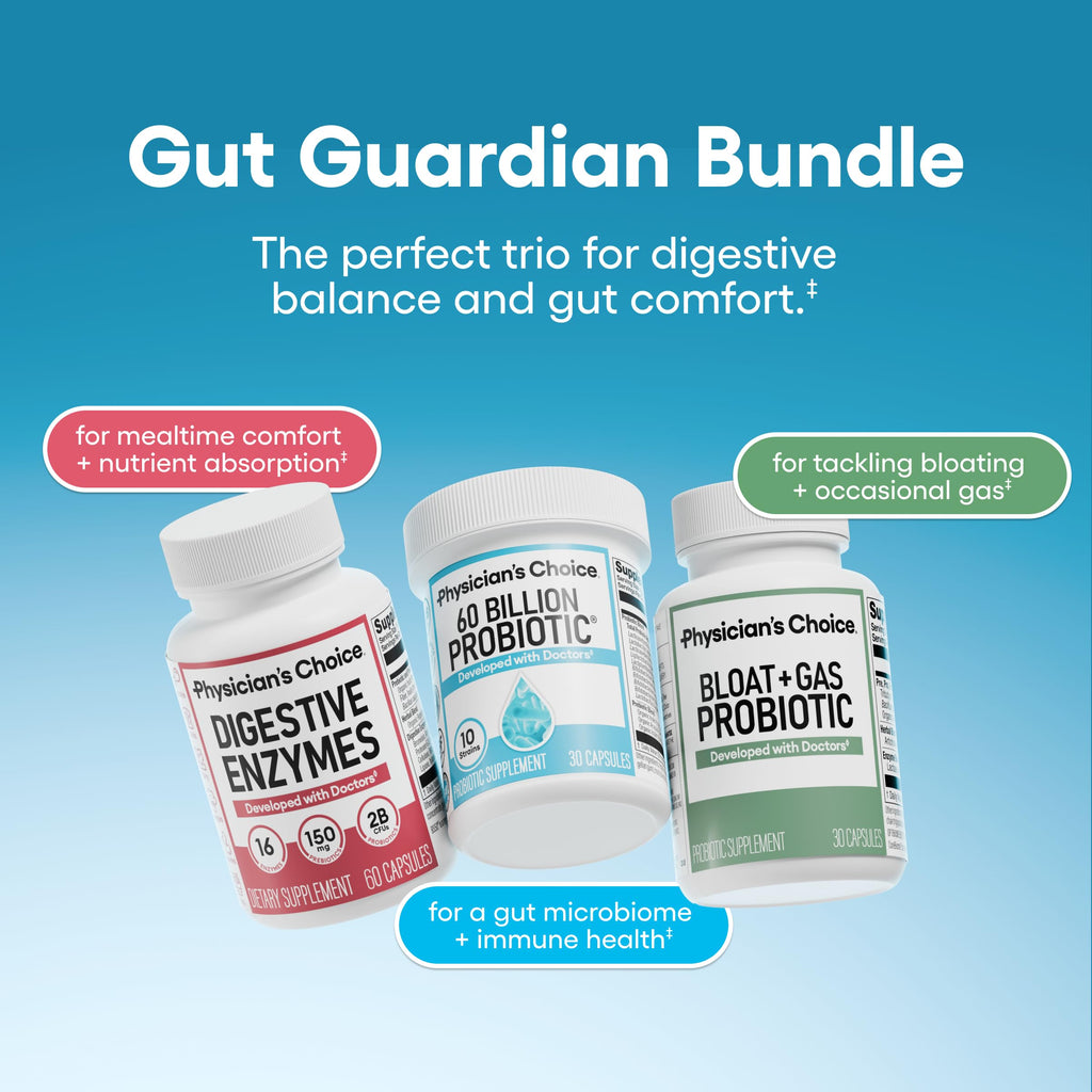 Physician's CHOICE Gut Guardian Bundle: Advanced Bloating & Digestion Support with 60 Billion Probiotic, Digestive Enzymes & Bloat + Gas Probiotic - Daily Gut Health Support for Women and Men Physician's CHOICE Au supplements