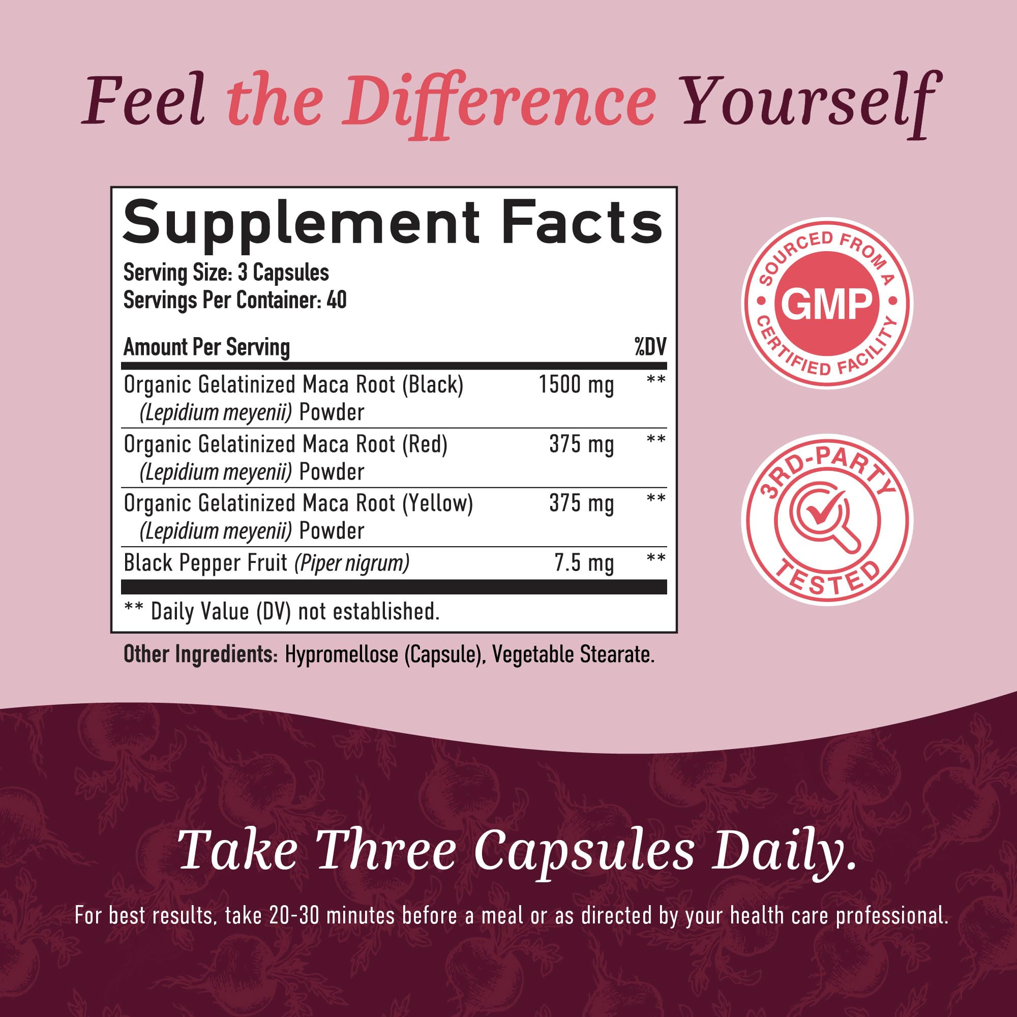 Organic Maca Root Capsules for Women | Peruvian Maca 2250MG Extra Strength | Red, Black & Yellow Root Powder with Black Pepper | Herbal Supplement