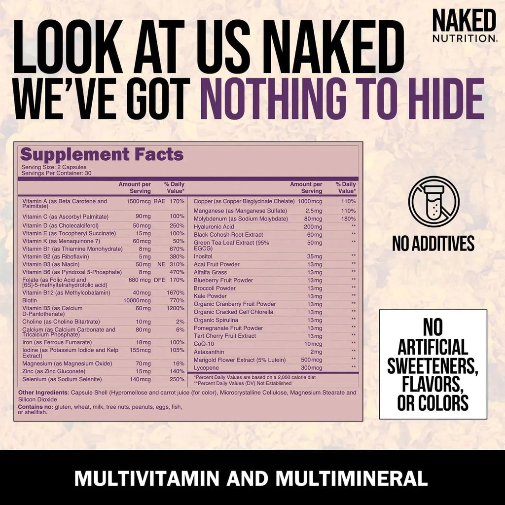 NAKED Nutrition Women's Multi - Daily Multivitamin - Vitamins A, C, E, Selenium, Zinc, Fruit and Super Green Extracts, to Boost Immune Support NAKED Au supplements