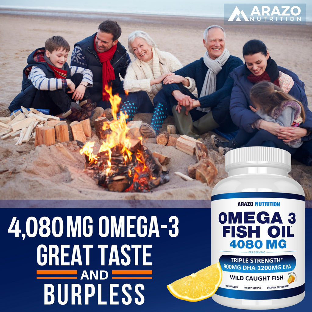 Arazo Nutrition Wild Caught Omega-3 Fish Oil Concentrate – 4,080mg per Serving – High EPA 1200mg & DHA 900mg