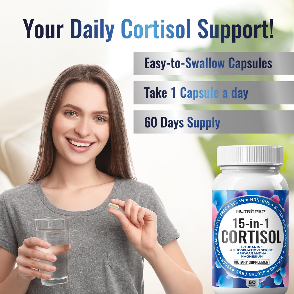 NutraPep Cortisol Detox Supplement Men Women - Reduce Lower Cortisol High Cortisol Reducer Blocker Control - Supports Stress Mood Rest Adrenal Calm Relax with Ashwagandha L-Theanine Magnesium NutraPep Au supplements