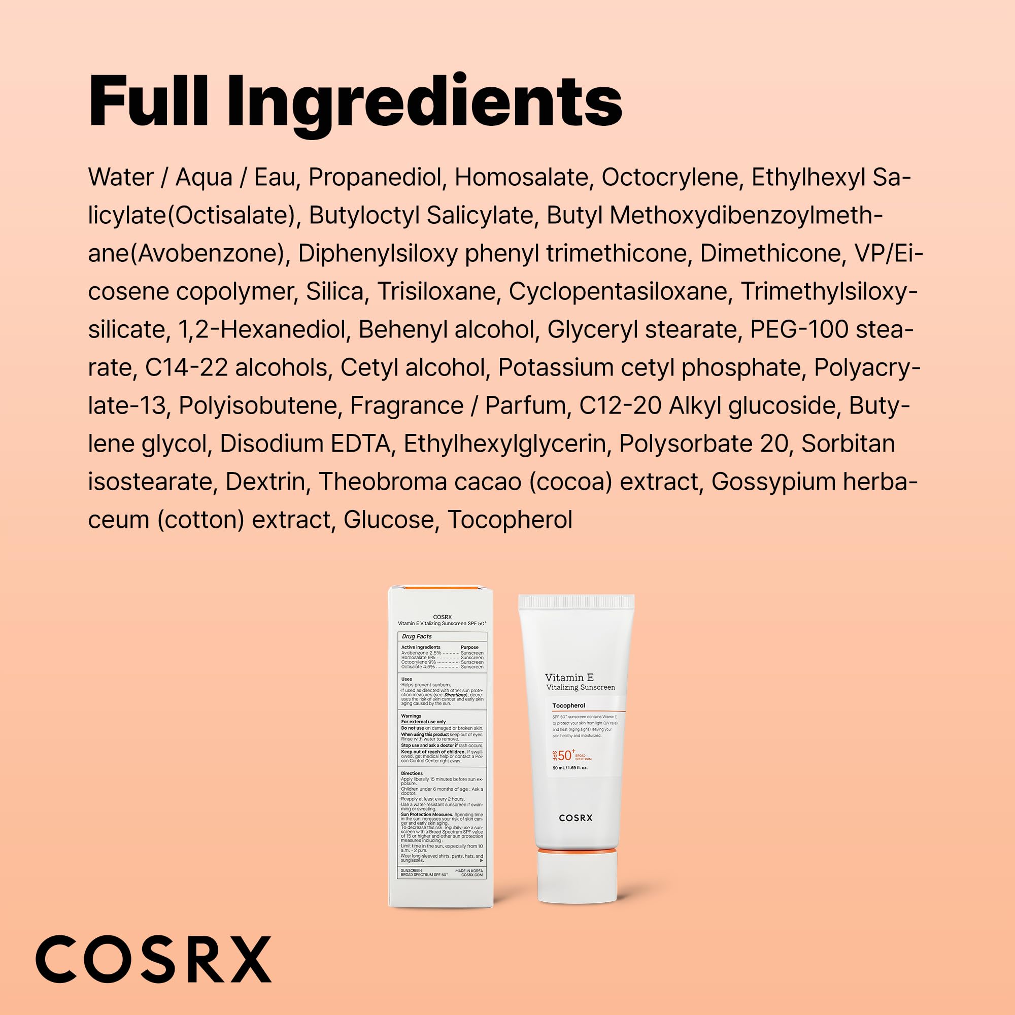 COSRX Vitamin E Vitalizing Sunscreen,SPF 50 Broad Spectrum Face Sunscreen, Lightweight