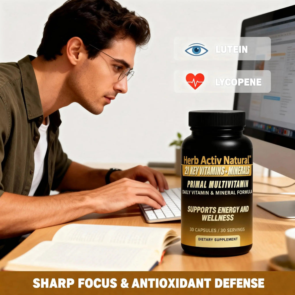 Herb Activ Natural Primal Multivitamin - 21 Essential Vitamins & Minerals - Daily Vitamin & Mineral Supplement - Energy & Wellness Support - 30 Capsules Herb Activ Natural Au supplements