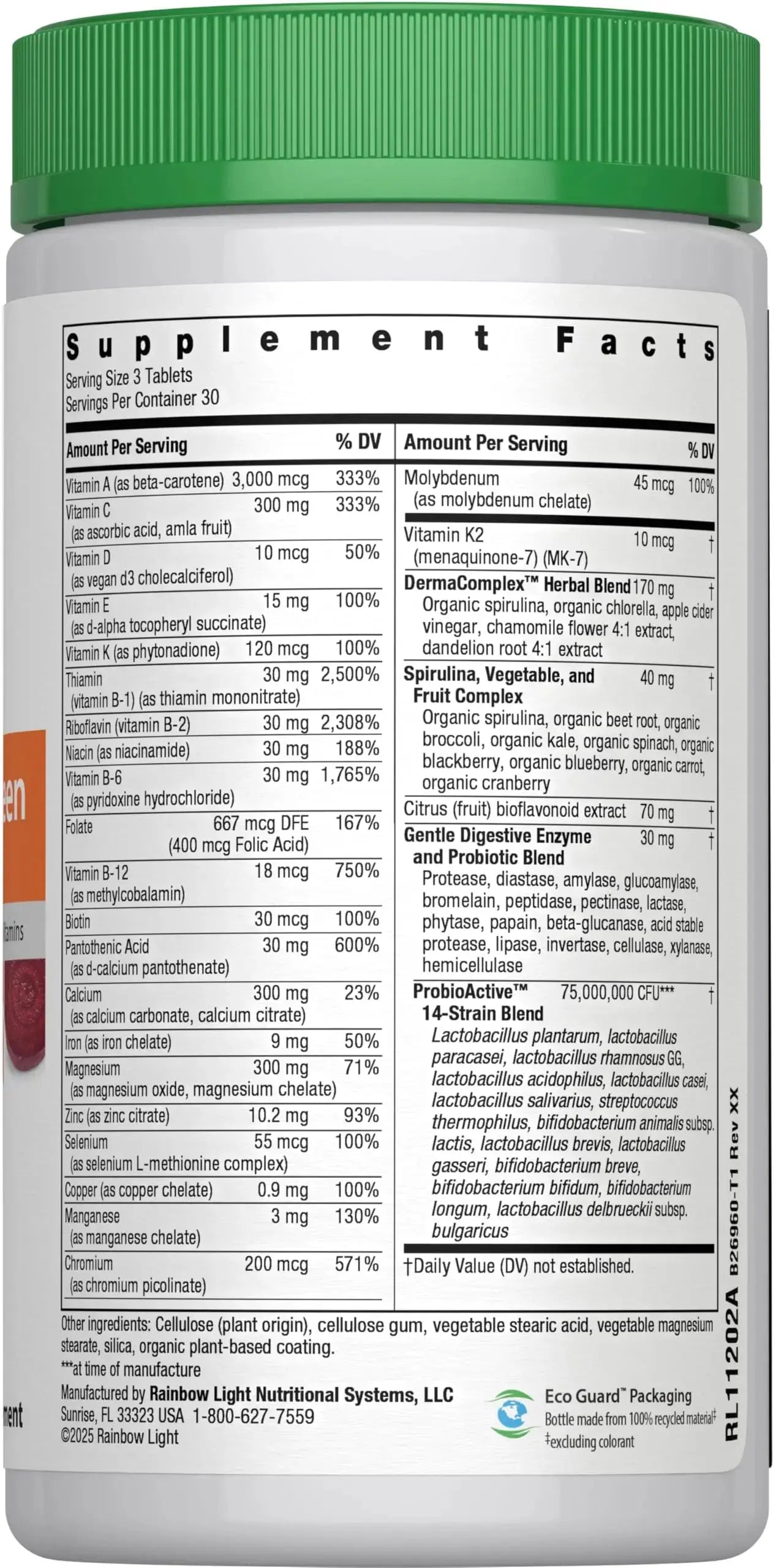 Rainbow Light Multivitamin for Teens, Vitamin C, Zinc, & B Complex, Supports Brain Health, Nerve Function Rainbow Light Au supplements