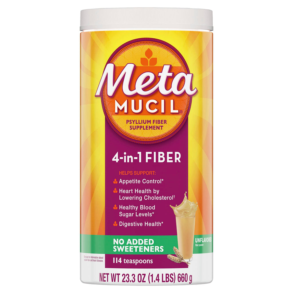 Metamucil, Psyllium Husk Powder, Unflavored with No Added Sweeteners, 114 Servings, 4-in-1 Fiber Supplement, Daily Psyllium Husk Fiber Powder