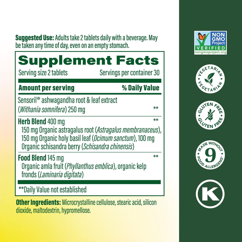 MegaFood Ashwagandha Complex (Formerly Stress Protect) - Ashwagandha Supplements Astragalus Root & Holy Basil - Vegetarian, Gluten Free, Cortisol Supplement - 60 Mini Tablets, 30 Servings MegaFood Au supplements