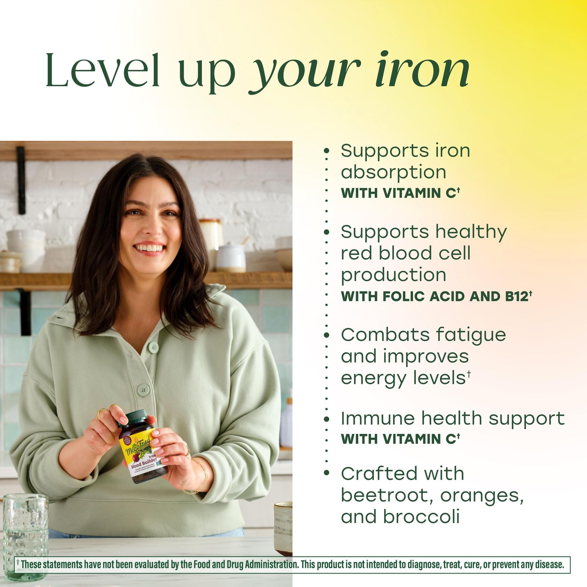 MegaFood Blood Builder Iron Supplement for Women & Men - Increase Iron Levels Without Side Effects - Combats Fatigue - with Vitamin B12, Folic Acid