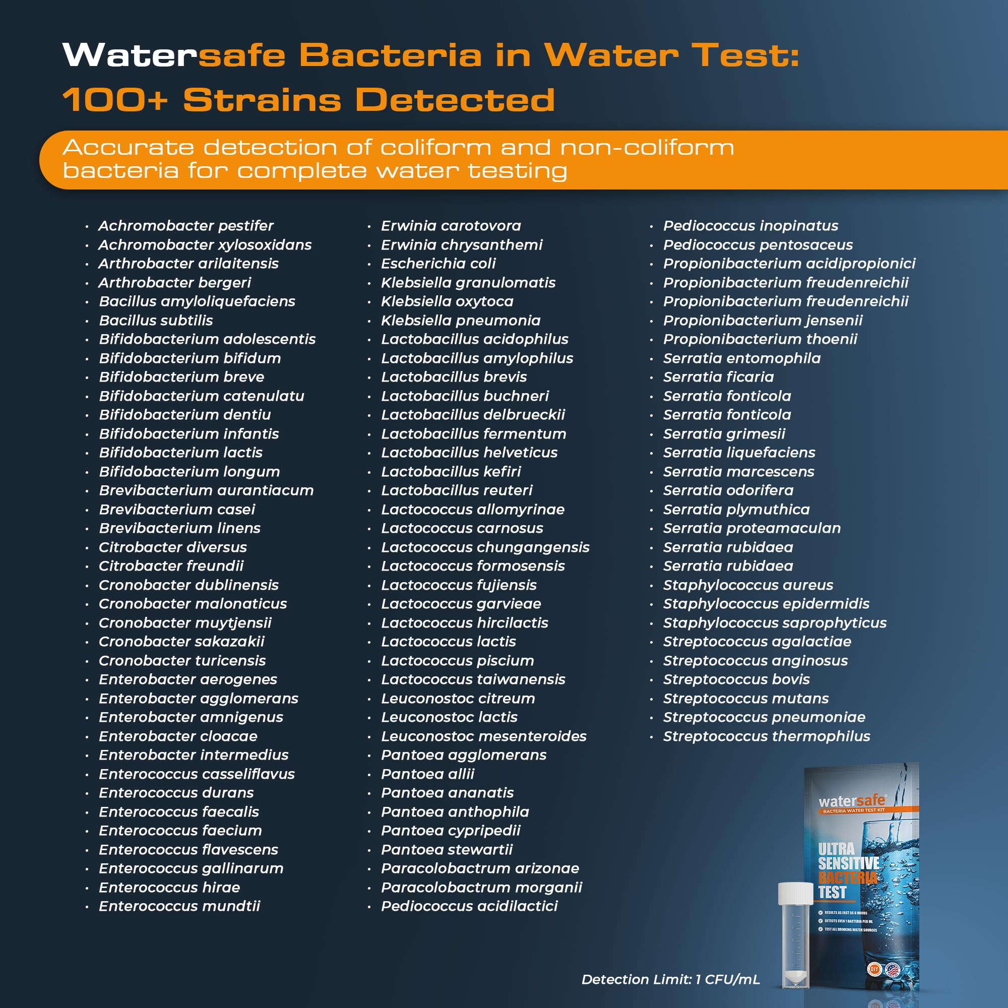 Watersafe® Bacteria Water Test Kit – USA-Made – Results as Fast as 6 Hours – Detects Coliform (Inc. E. coli) & Non-Coliform Bacteria in Drinking, Well & Tap Water – Lab-Quality Testing – 1 Pack Watersafe Au supplements