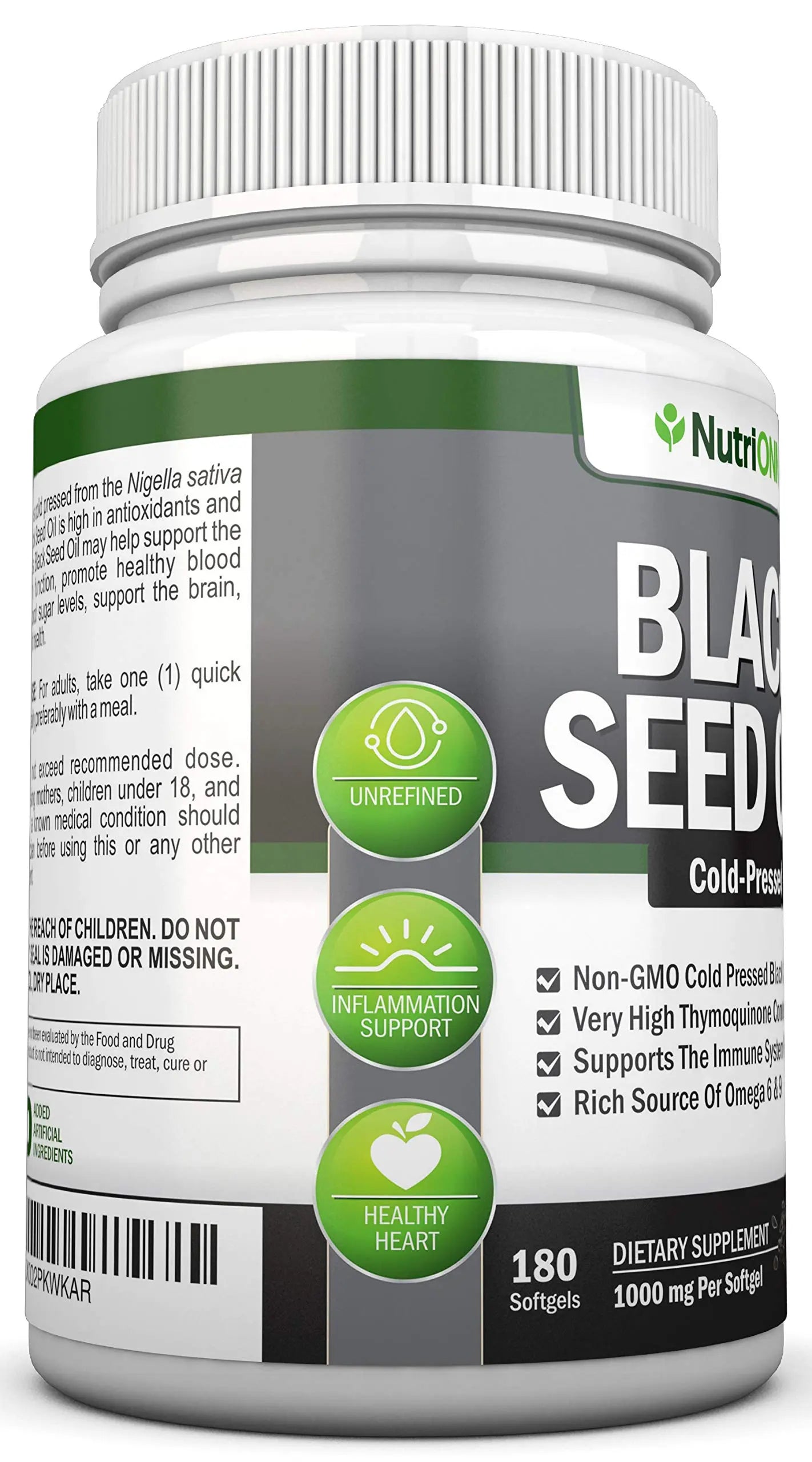 Black Seed Oil - 1000 Mg - 180 Softgels - Cold-Pressed Non-GMO Black Cumin Seed NutriONN Au supplements