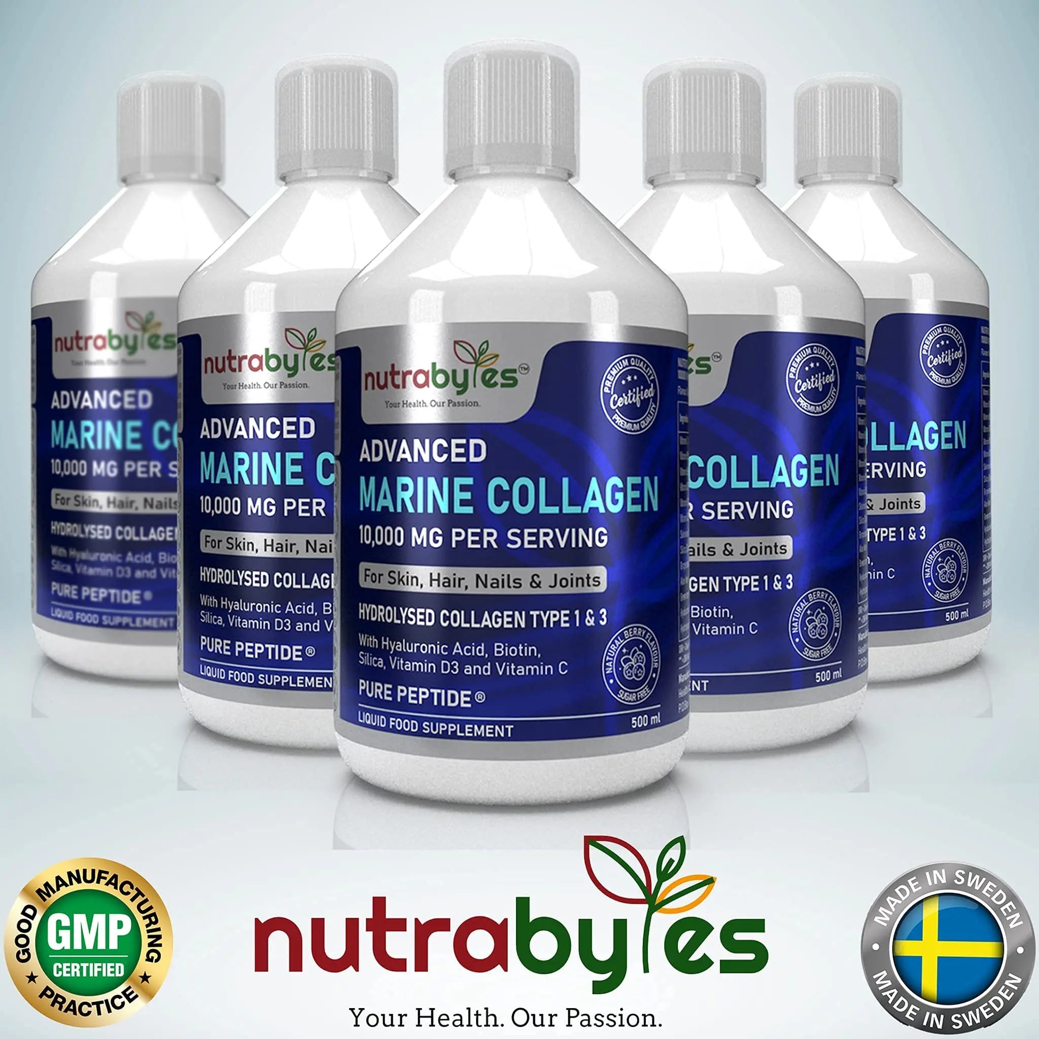 Marine Collagen Liquid 10000mg Sugar Free, Hydrolysed Peptides | Hyaluronic Acid, Biotin, Silica, Vitamin C, Vitamin D3 NUTRABYTES Au supplements