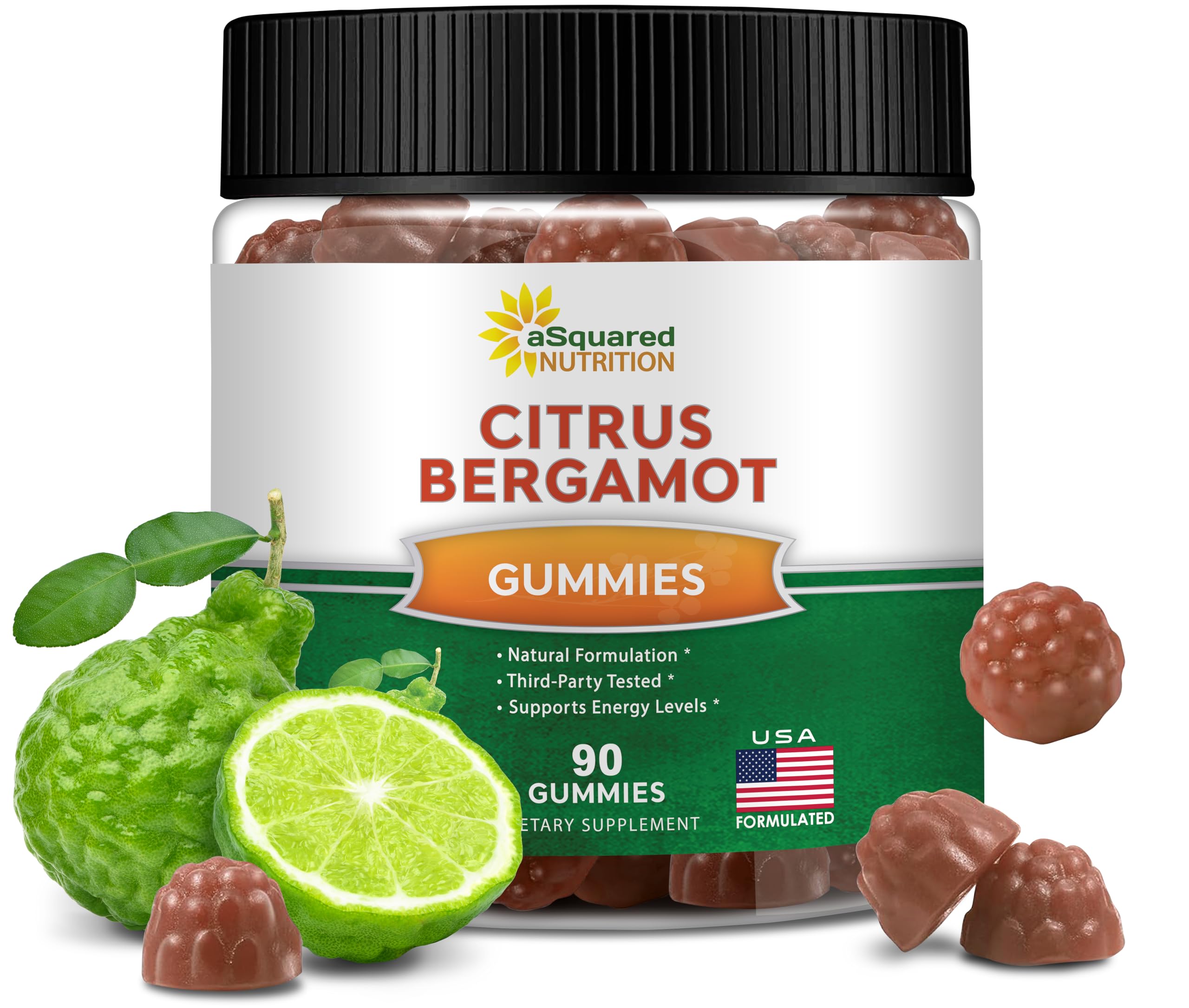aSquared Nutrition Citrus Bergamot Gummies - Citrus Bergamot Extract Supplement 500mg Per Serving - Pure Gummy Alternative to Capsules & Pills