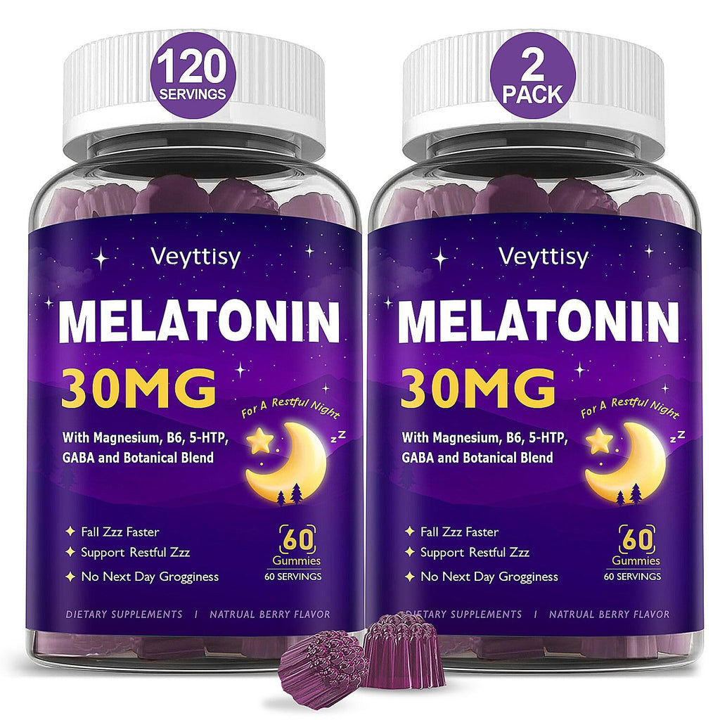 Veyttisy Melatonin 30mg Gummies for Adults - Sugar Free Melatonin Gummies Maximum Strength with Magnesium, B6, GABA & Botanical Blend - Non-Habit Forming,Vegan