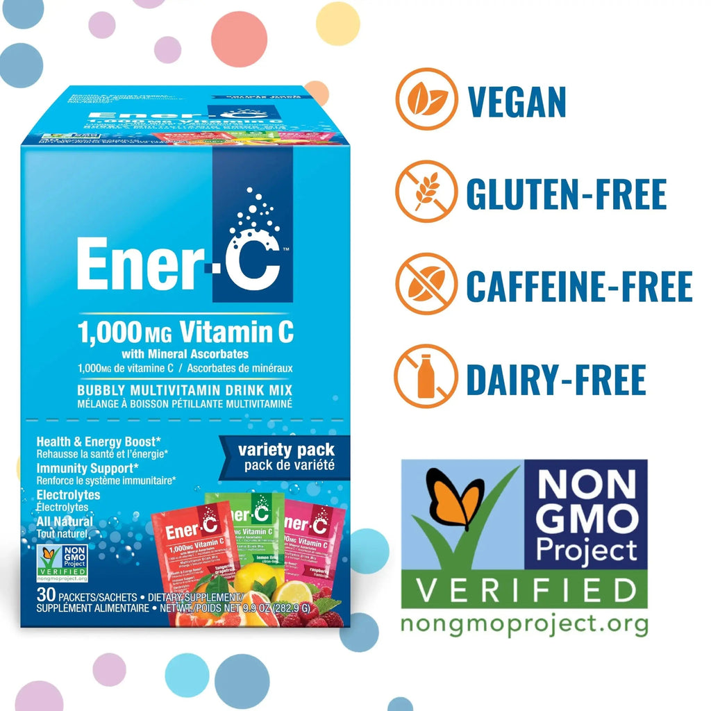 Ener-C Variety Pack Multivitamin Drink Mix Powder Vitamin C 1000mg & Electrolytes with Real Fruit Juice Natural Energy & Immune Support for Women & Men Ener-C Au supplements