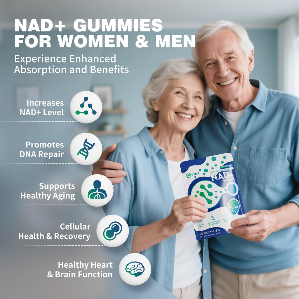 NIUSISE NAD Gummies Sugar Free, NAD+ Supplement with Liposomal Nicotinamide Riboside, Resveratrol, Quercetin, NAD Supplement for Anti-Aging, Energy, Cellular Health, Blueberry Flavor, 60 Gummies NIUSISE Au supplements