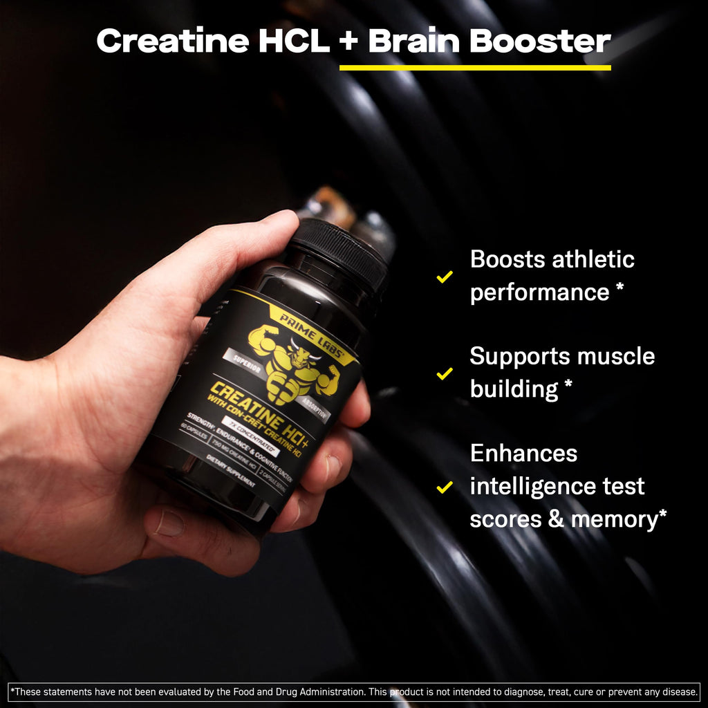 Prime Labs Creatine HCl Capsules - with CON-CRĒT®, Rhodiola Root Extract, & L-Theanine - Muscle Support, Endurance, Cognitive Function - for Men & Women - 60 Pills Prime Labs Au supplements