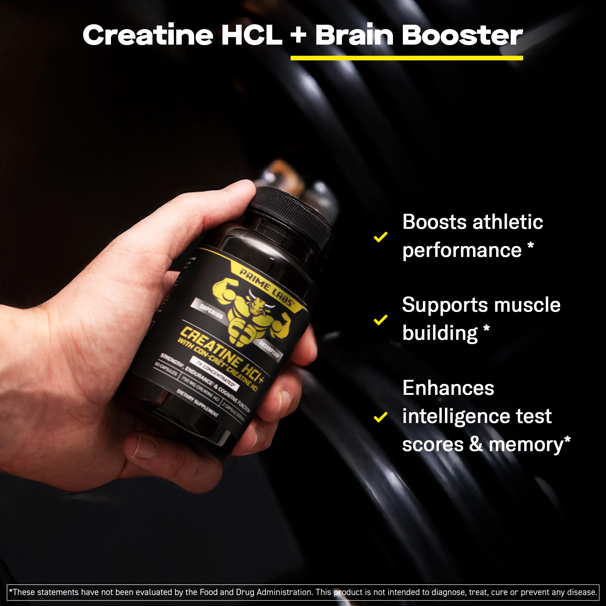Prime Labs Creatine HCl Capsules - with CON-CRĒT®, Rhodiola Root Extract, & L-Theanine - Muscle Support, Endurance, Cognitive Function - for Men & Women - 60 Pills Prime Labs Au supplements