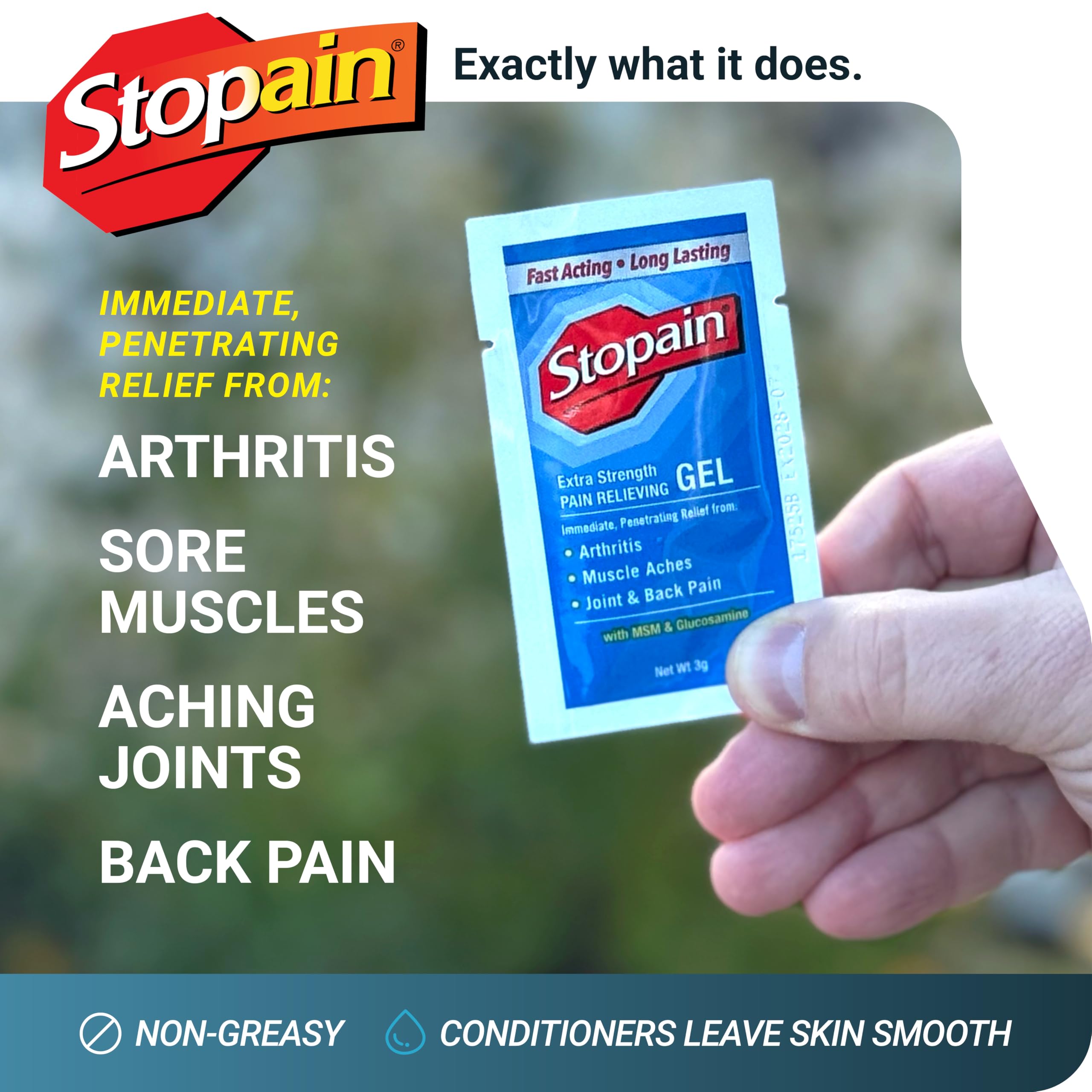Stopain Pain Relief 3g Gel Packets, 100ct, 8% Menthol, Topical Pain Relief, Knee Pain Relief, Back Pain Relief, and Arthritis Pain Relief, Perfect for Workplace First Aid Cabinets, Made in USA Stopain Au supplements