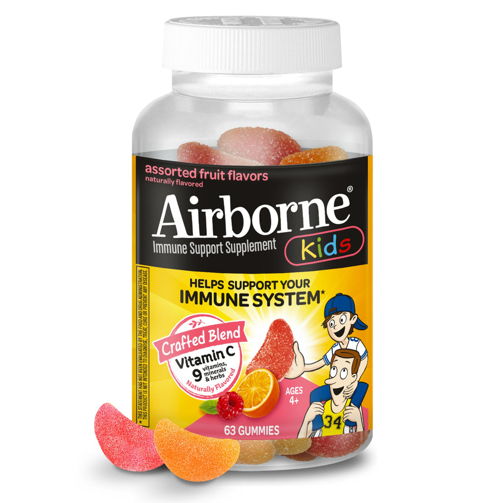 Airborne 500mg Vitamin C + Zinc Immune Support Supplement Gummies for Kids, Assorted Fruit Flavor, Gluten Free Crafted Blend