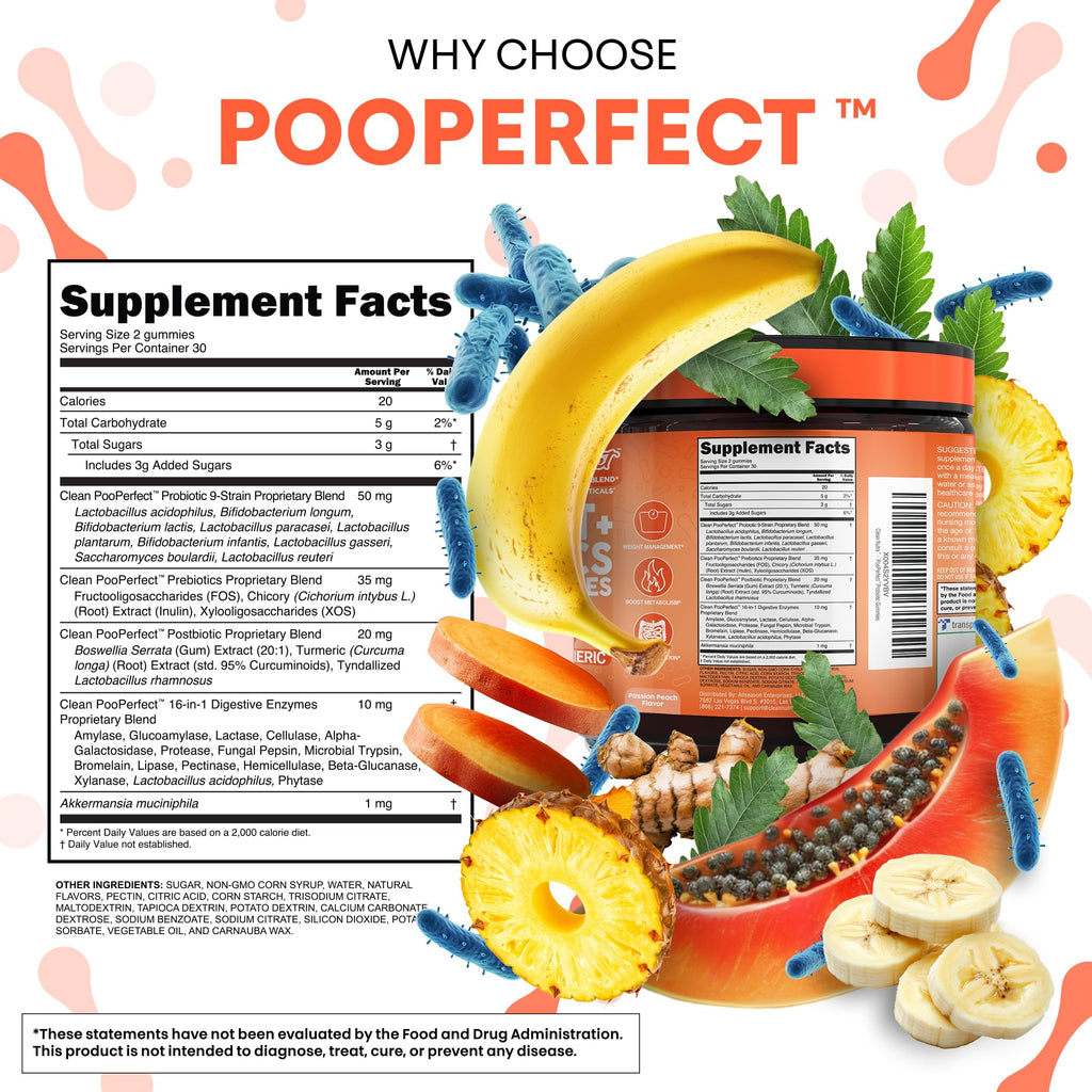 Clean Nutra Prebiotic Postbiotic Digestive Enzymes Gummies with Chicory Root, Boswellia Serrata, Turmeric, and Akkermansia | Pre+Post Probiotics Supplement