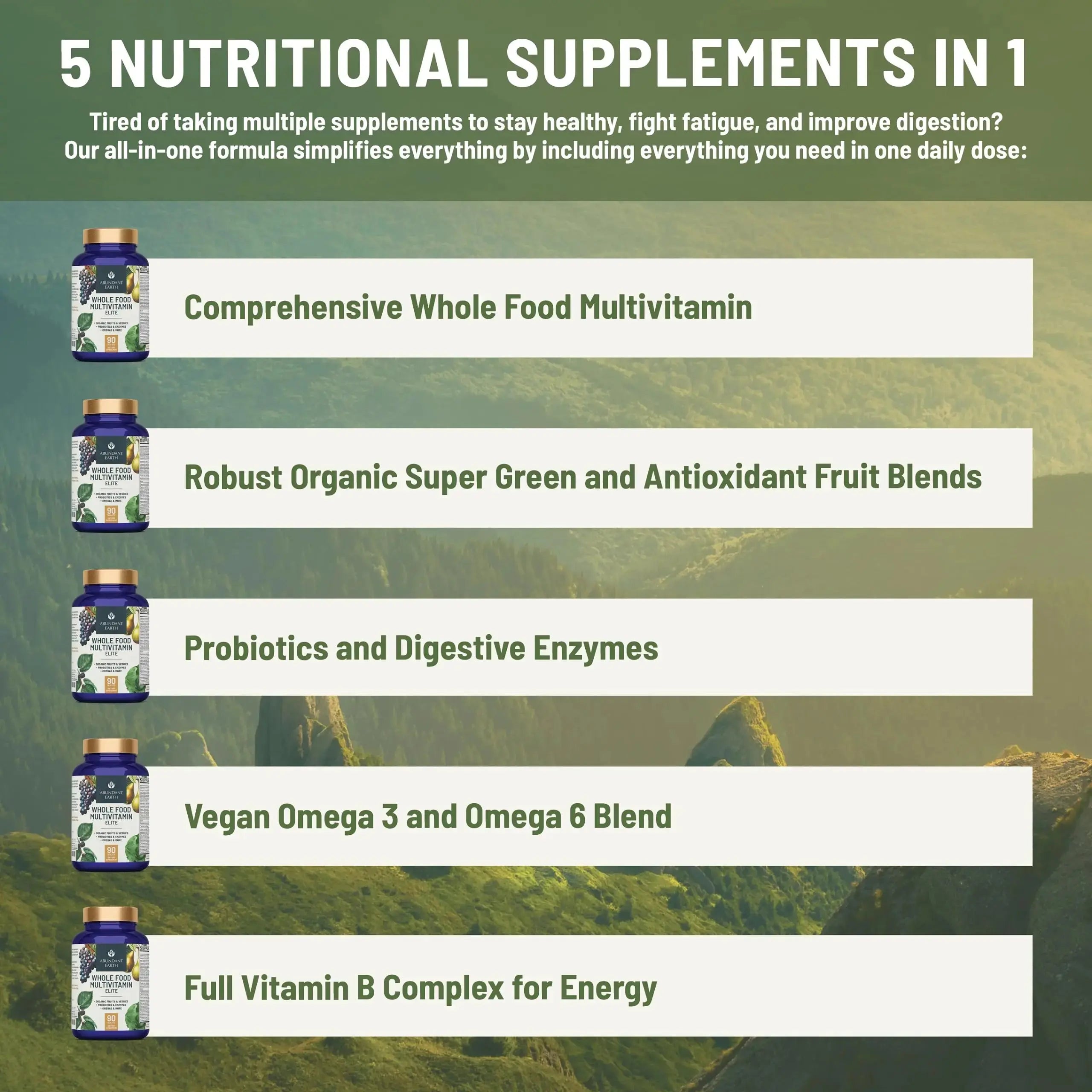 Abundant Earth Whole Food Multivitamin for Women, Daily Multi Vitamins Supplements for Men/Mens Multivitamins + B Complex, Probiotic Multi Enzyme Abundant Earth Au supplements