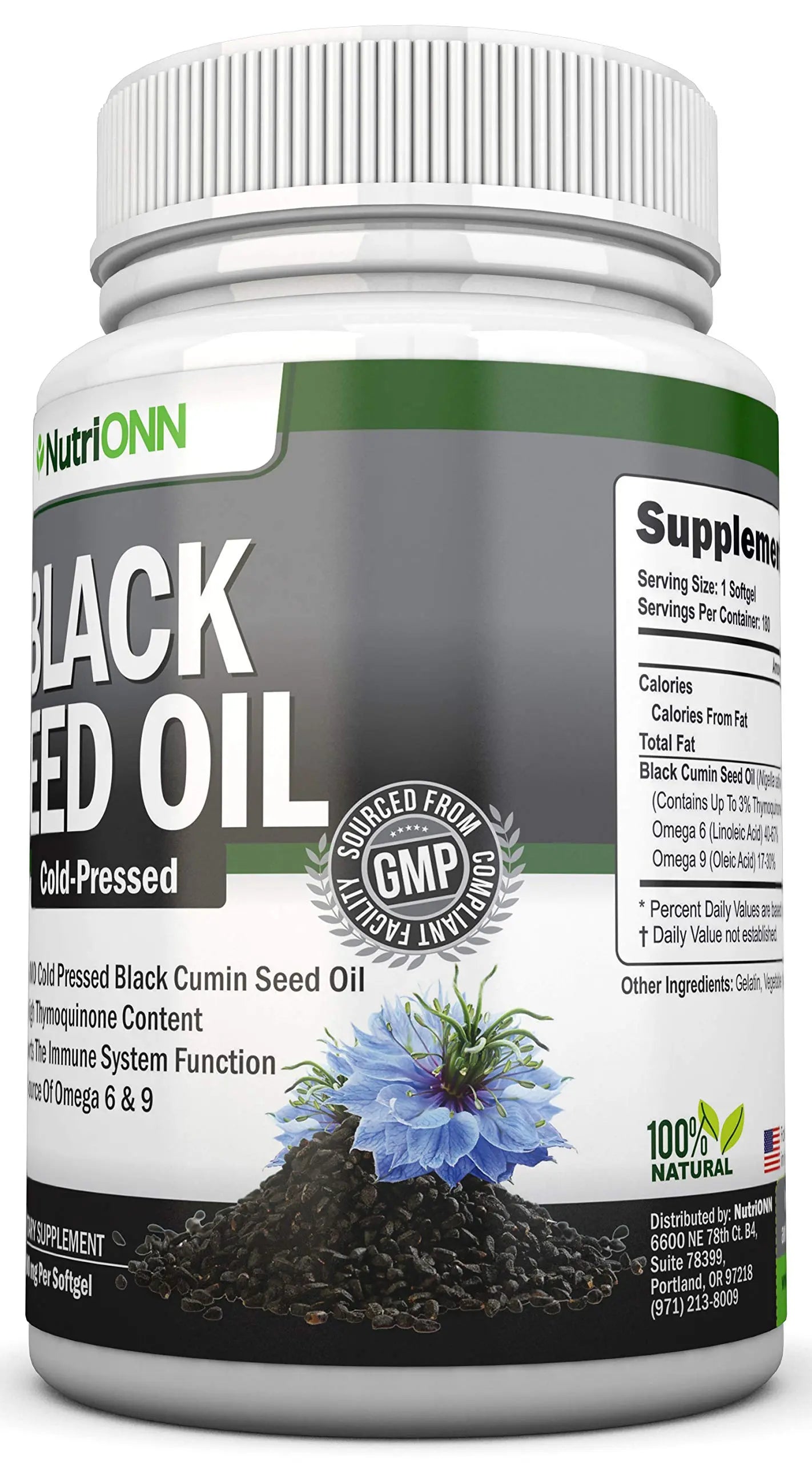 Black Seed Oil - 1000 Mg - 180 Softgels - Cold-Pressed Non-GMO Black Cumin Seed NutriONN Au supplements