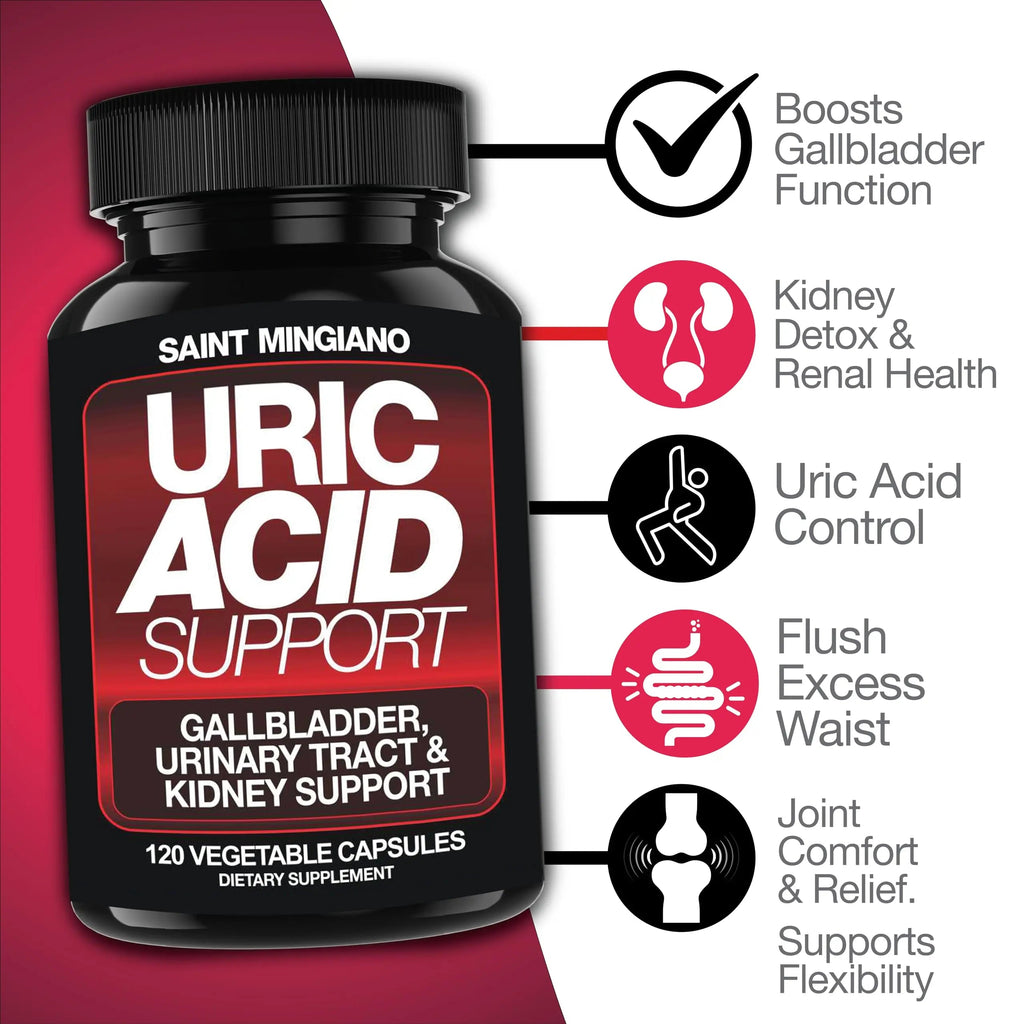 Saint Mingiano Uric Acid Flush for Gout Support -120 Capsules - Supports Kidney Cleanse Detox & Repair, Gallbladder & Urinary Tract Issues - Essential for Detox & Joint Support - Cranberry Extract Saint Mingiano Au supplements