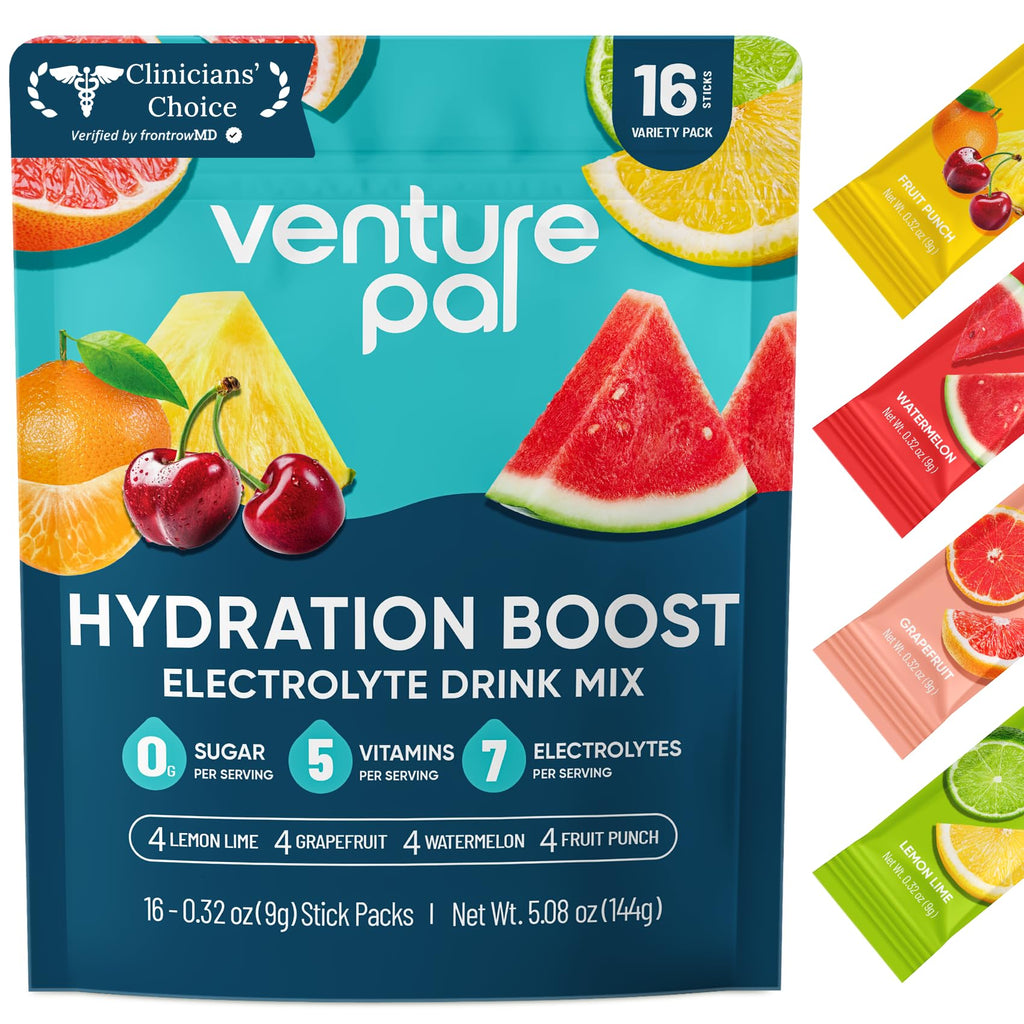 Venture Pal Sugar Free Electrolyte Powder Packets - Liquid Daily IV Hydration Packets for Rapid Rehydration | 7 Electrolytes & 5 Vitamins | Keto Friendly