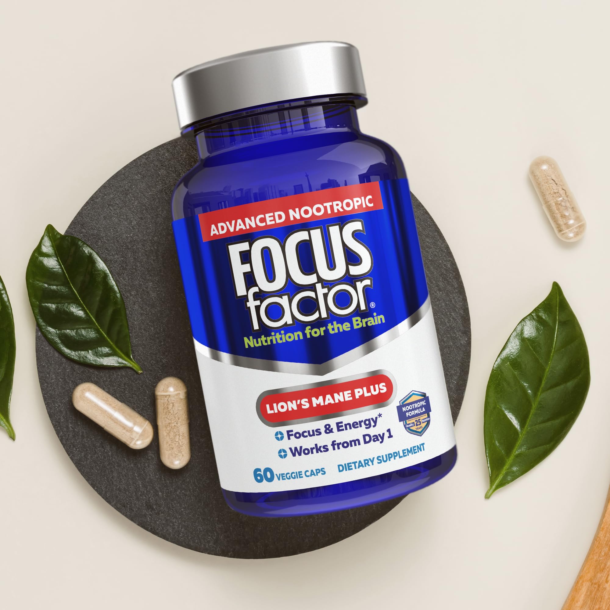 Focus Factor Lions Mane Plus, Advanced Nootropic with L-Theanine, Caffeine, Focus and Energy (60 Count) Focus Factor Au supplements