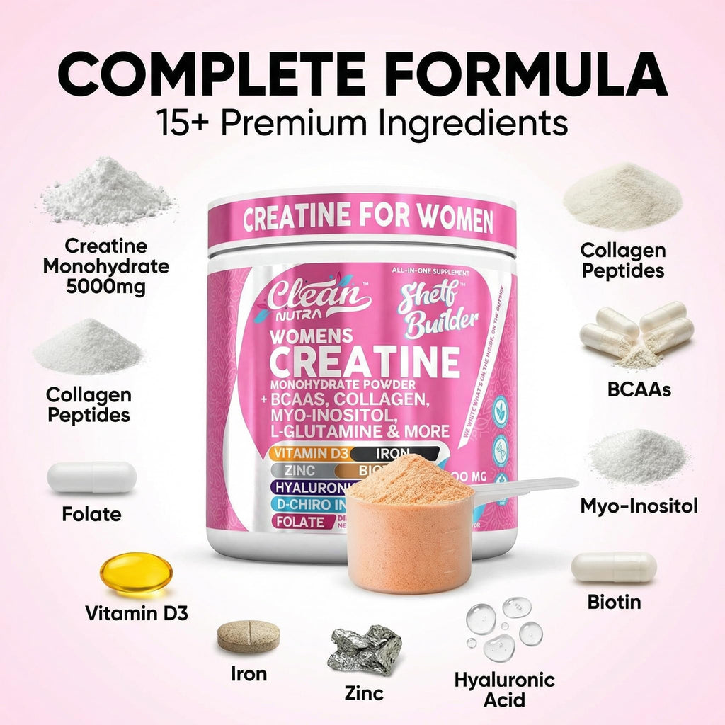 Creatine for Women | Creatine Monohydrate + Powder Myo-Inositol Collagen Biotin Hyaluronic Acid Folate L Glutamine Vitamin D3 Iron Zinc