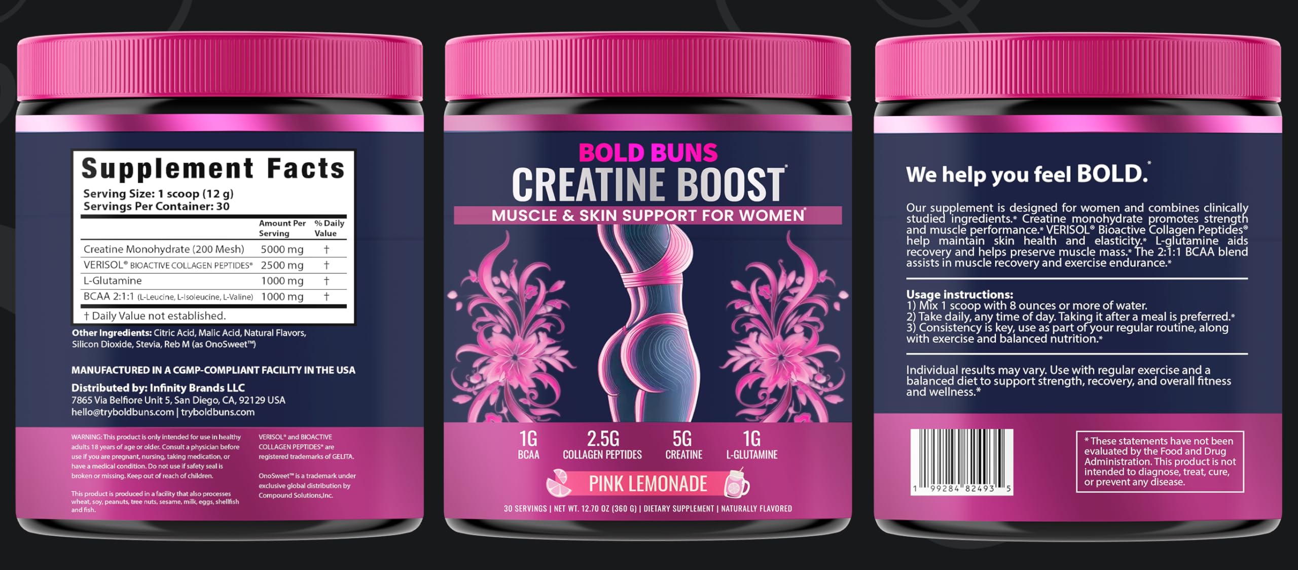 Bold Buns Creatine for Women – Supplement with Collagen & BCAA – Supports Muscle Development, Post-Workout Recovery, Skin Elasticity,