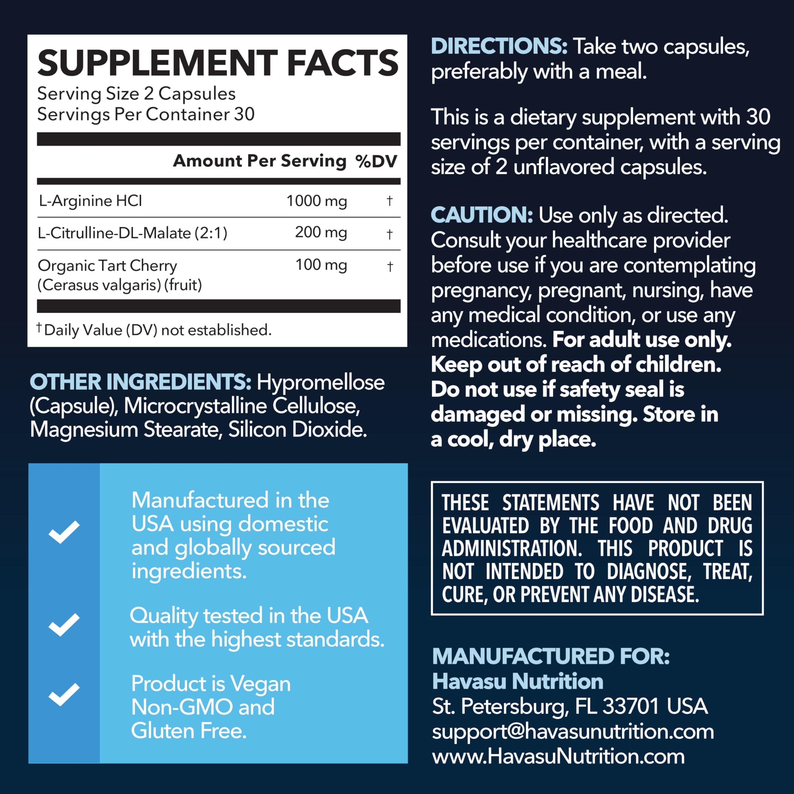 L-Arginine Capsules with L-Citrulline - Nitric Oxide Supplement - L Arginine and L Citrulline Blend - 60 Count - Vegan, Non-GMO Capsules for Performance