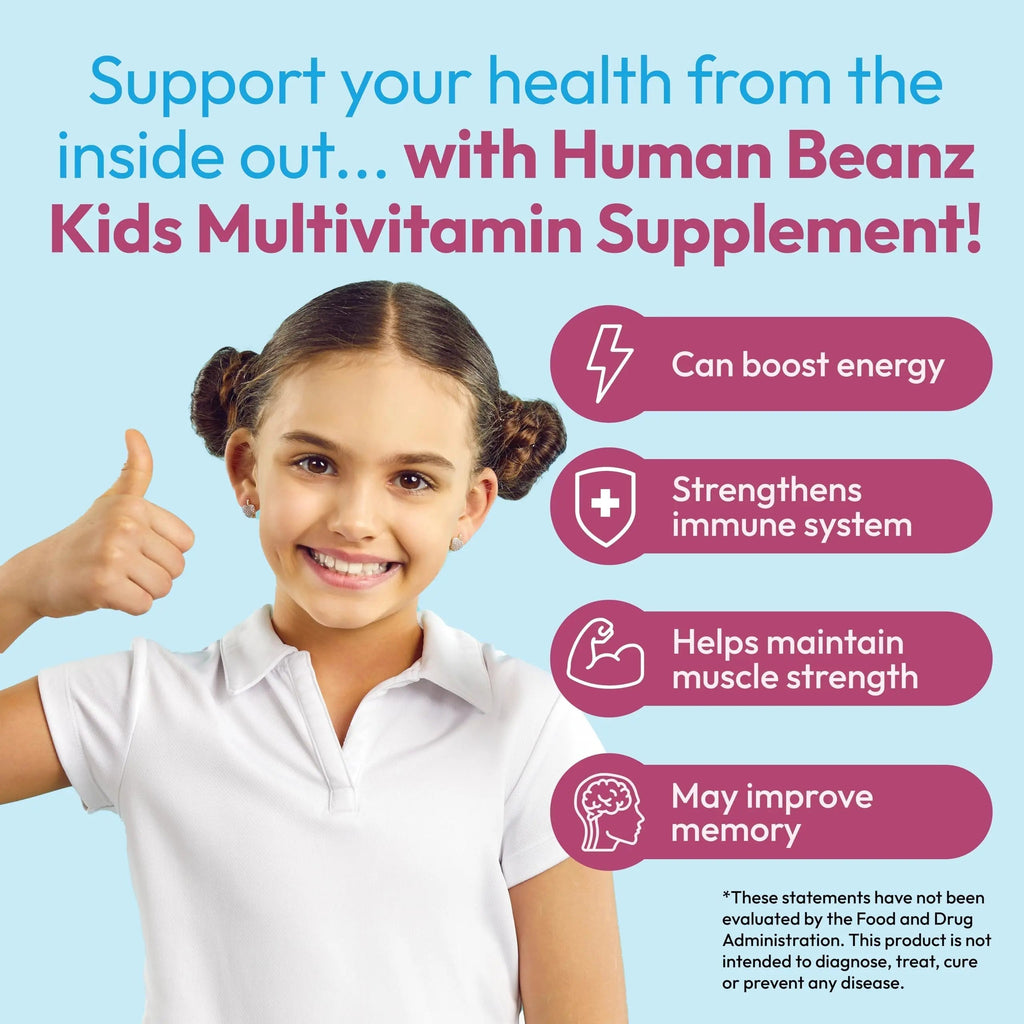 Human Beanz Multivitamin Jelly Bean Gummies with Zinc for Kids, Immune Support Dietary Supplements, Vegetarian, 120 Berry Blast Jelly Beans, Kosher Human Beanz Au supplements