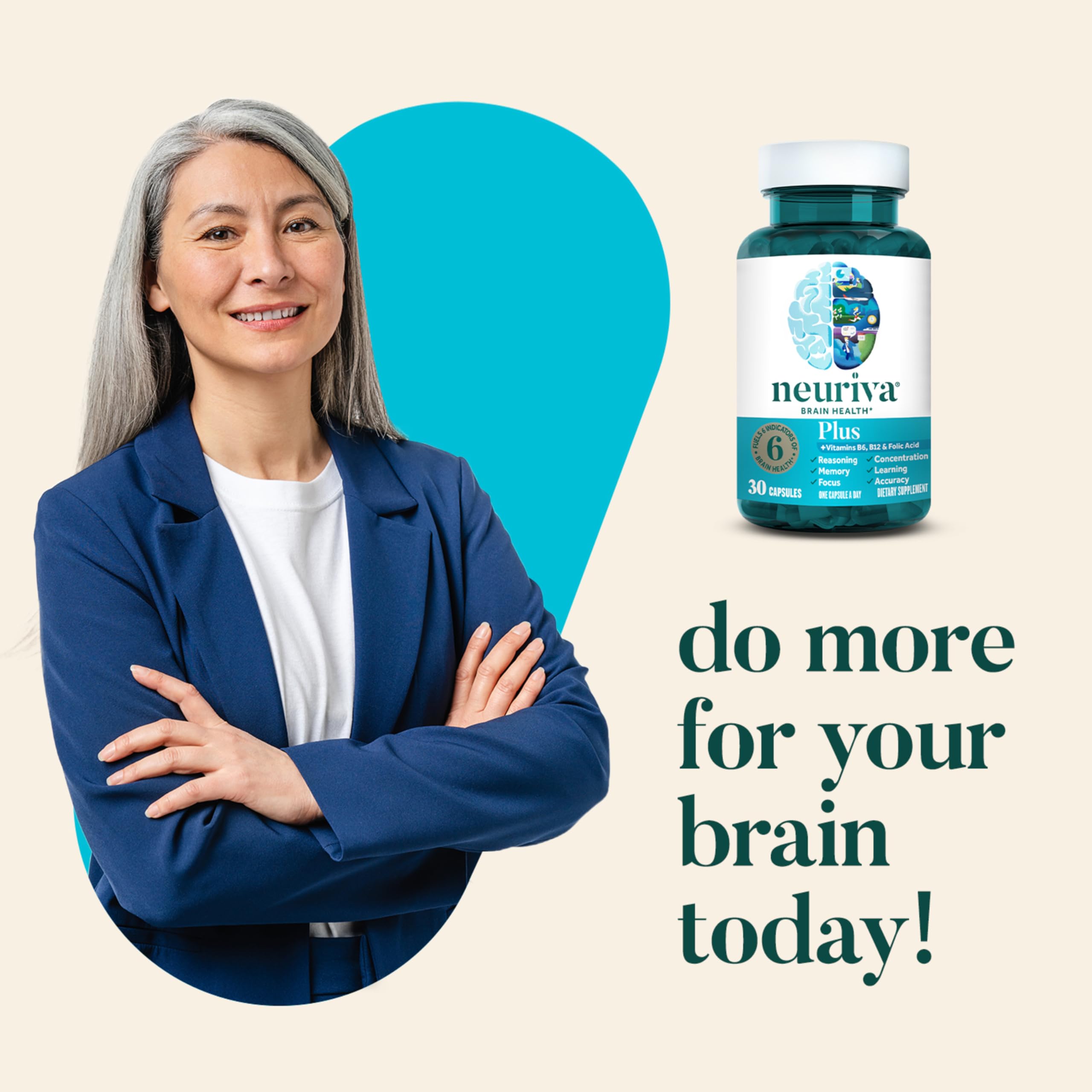 NEURIVA Plus Brain Supplement for Memory and Focus Clinically Tested Nootropics for Concentration for Mental Clarity, Cognitive Enhancement Vitamins B6, B12