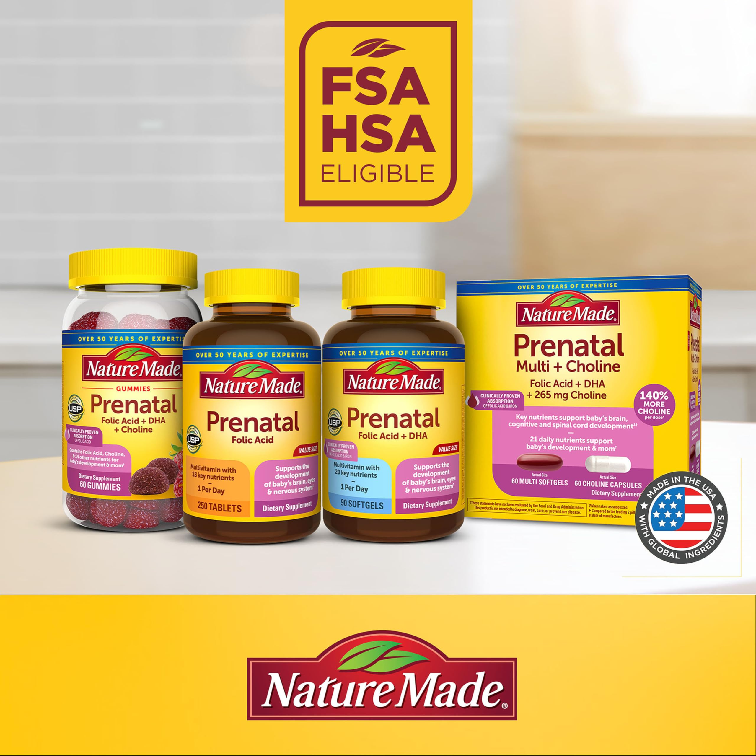 Nature Made Prenatal Vitamins for Women with Folic Acid + DHA, Prenatal Vitamin and Mineral Supplement for Daily Nutritional Support