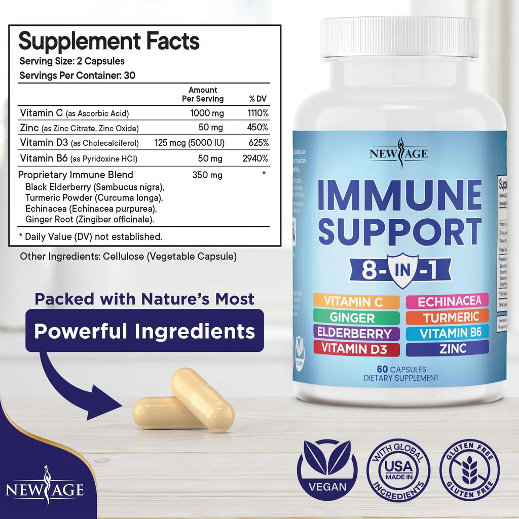 NEW AGE 8 in 1 Immune Support Booster Supplement with Echinacea, Vitamin C NEW AGE Au supplements