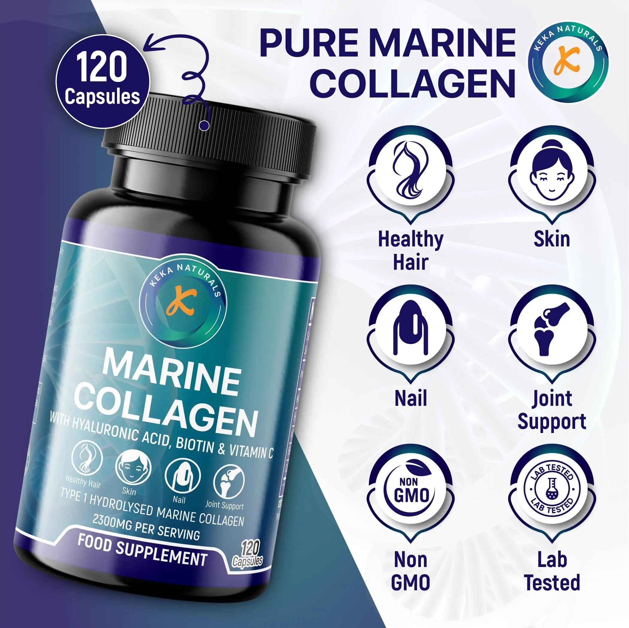 Hydrolysed Marine Collagen Peptides 2300mg - Enhanced with Hyaluronic Acid & Vitamin C Keka Naturals Au supplements