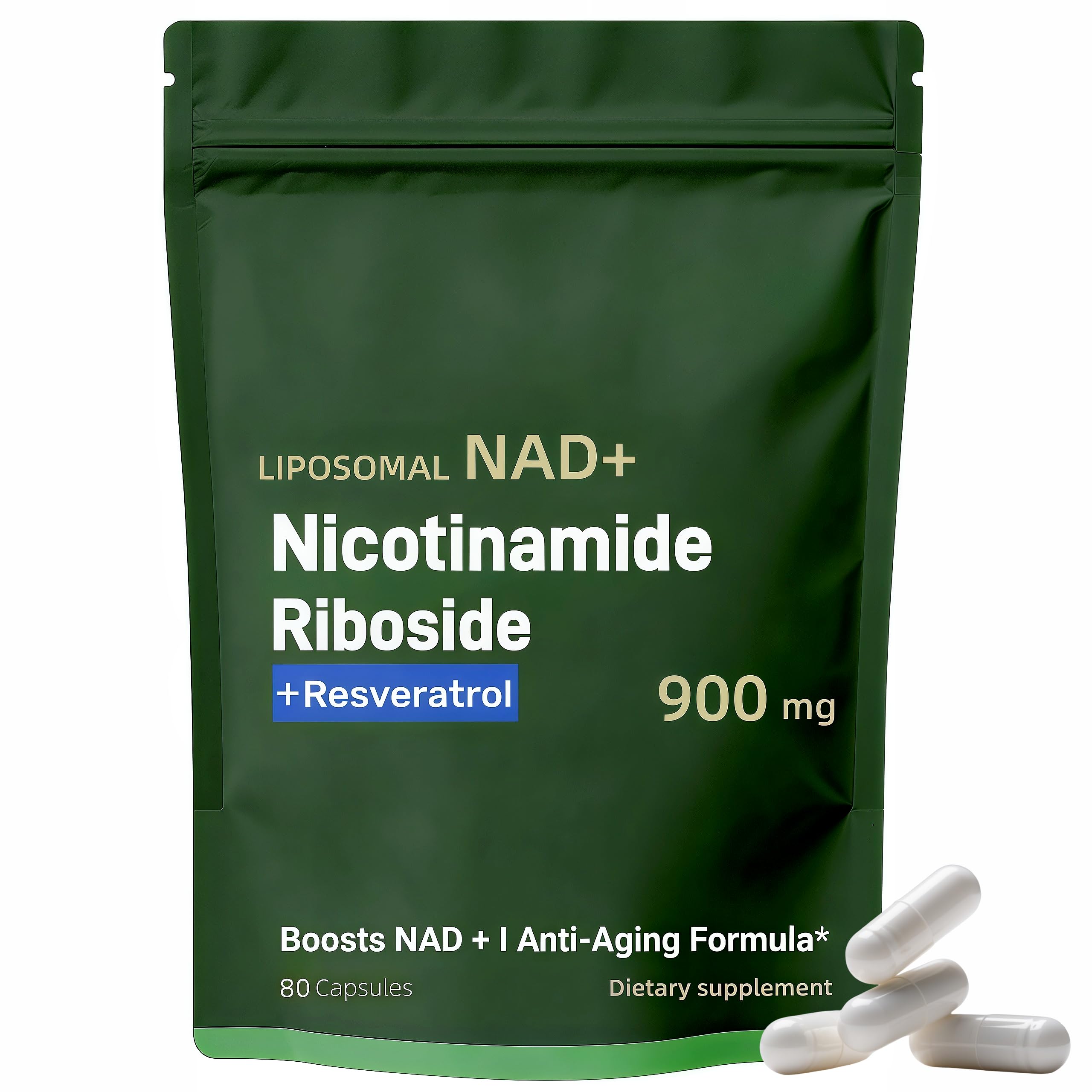 Boqiao NAD+ Supplement - Nicotinamide Riboside & Resveratrol 900mg – Fast-Absorbing Cellular Renewal Capsules for Energy, Anti-Aging & Brain Health – 80 Capsules Boqiao Au supplements