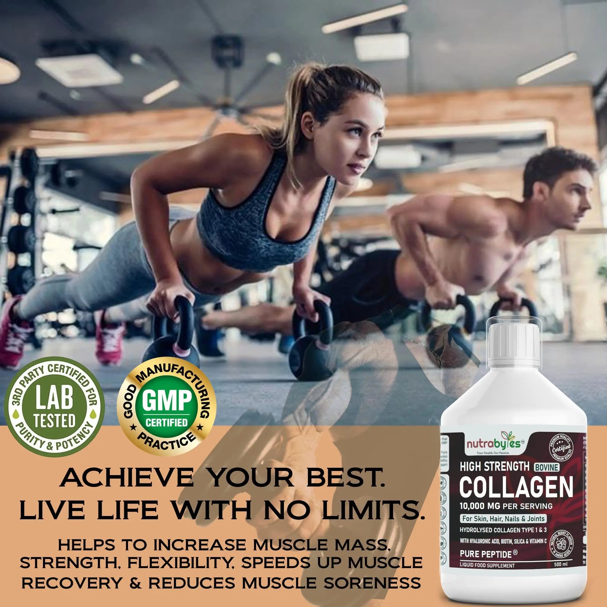 Collagen Liquid 10000mg, Hydrolysed Peptides | Hyaluronic Acid, Biotin, Silica, Vitamin C, Vitamin B12 NUTRABYTES Au supplements