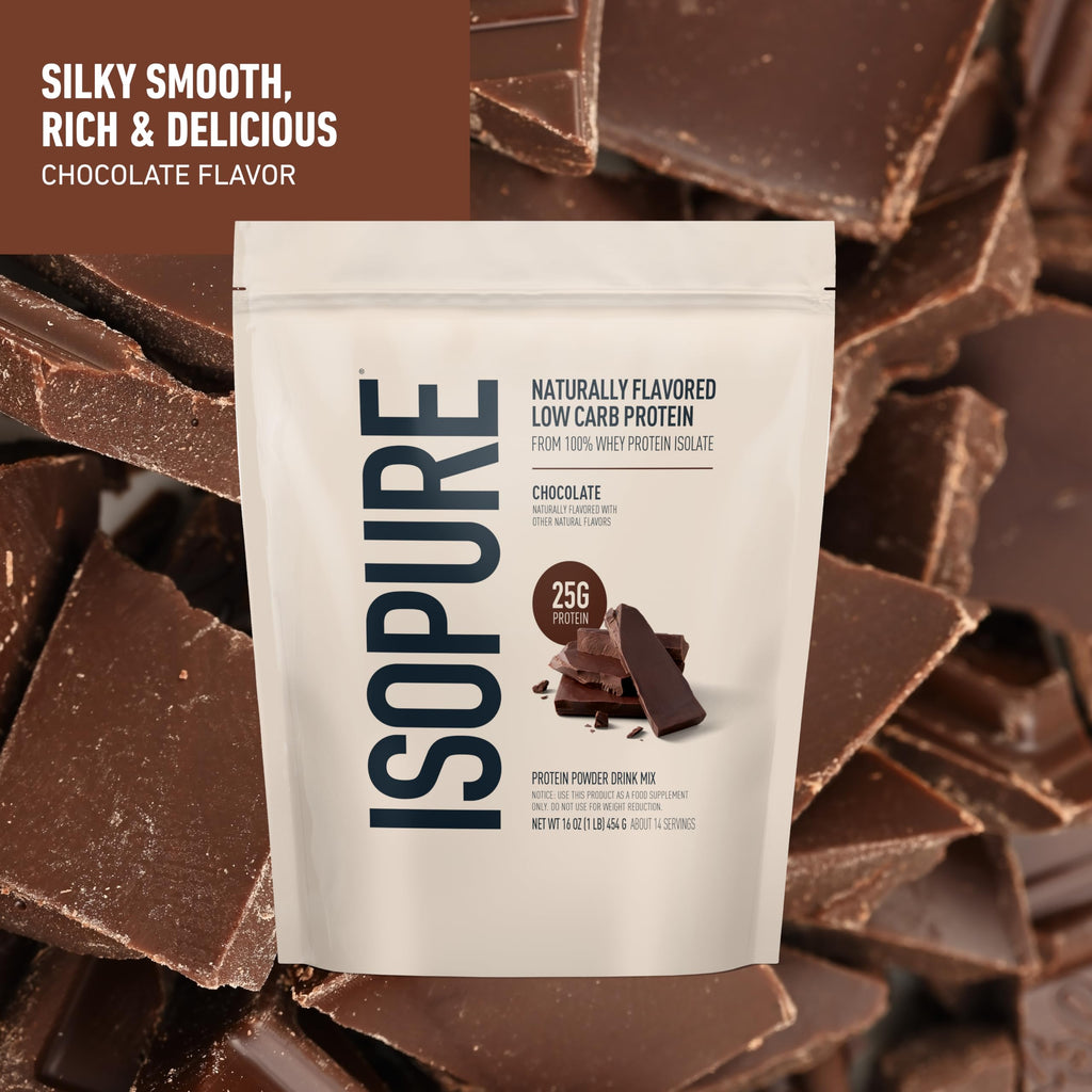 Isopure Low Carb 100% Pure Whey Isolate Protein Powder, Lactose Free, Gluten Free, With Vitamins, Dark Chocolate, 25g Protein Per Serving, 1 Lb,