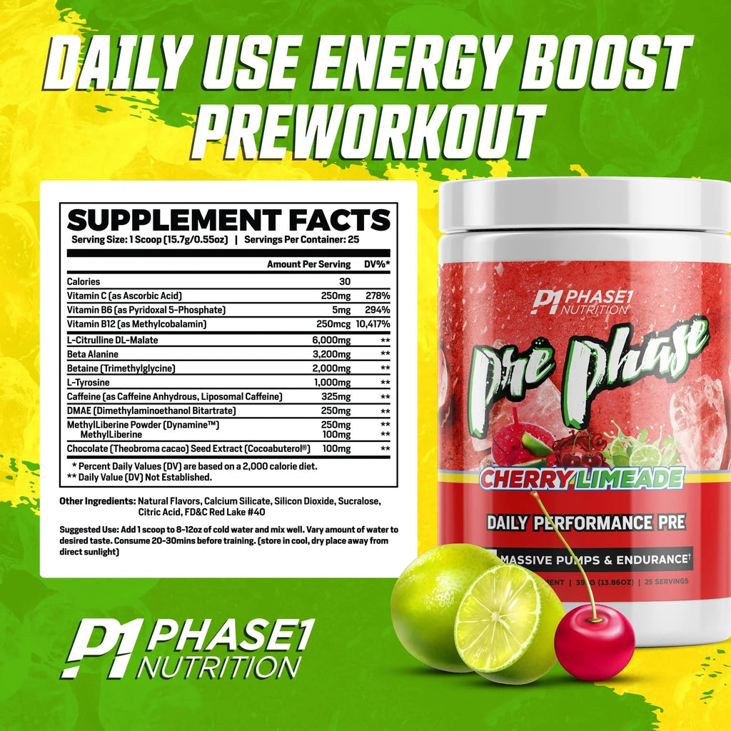 Pre Phase Daily Driver Preworkout - Phase 1 Nutrition (Cherry Limeade, 25 Servings) Phase One Nutrition Au supplements